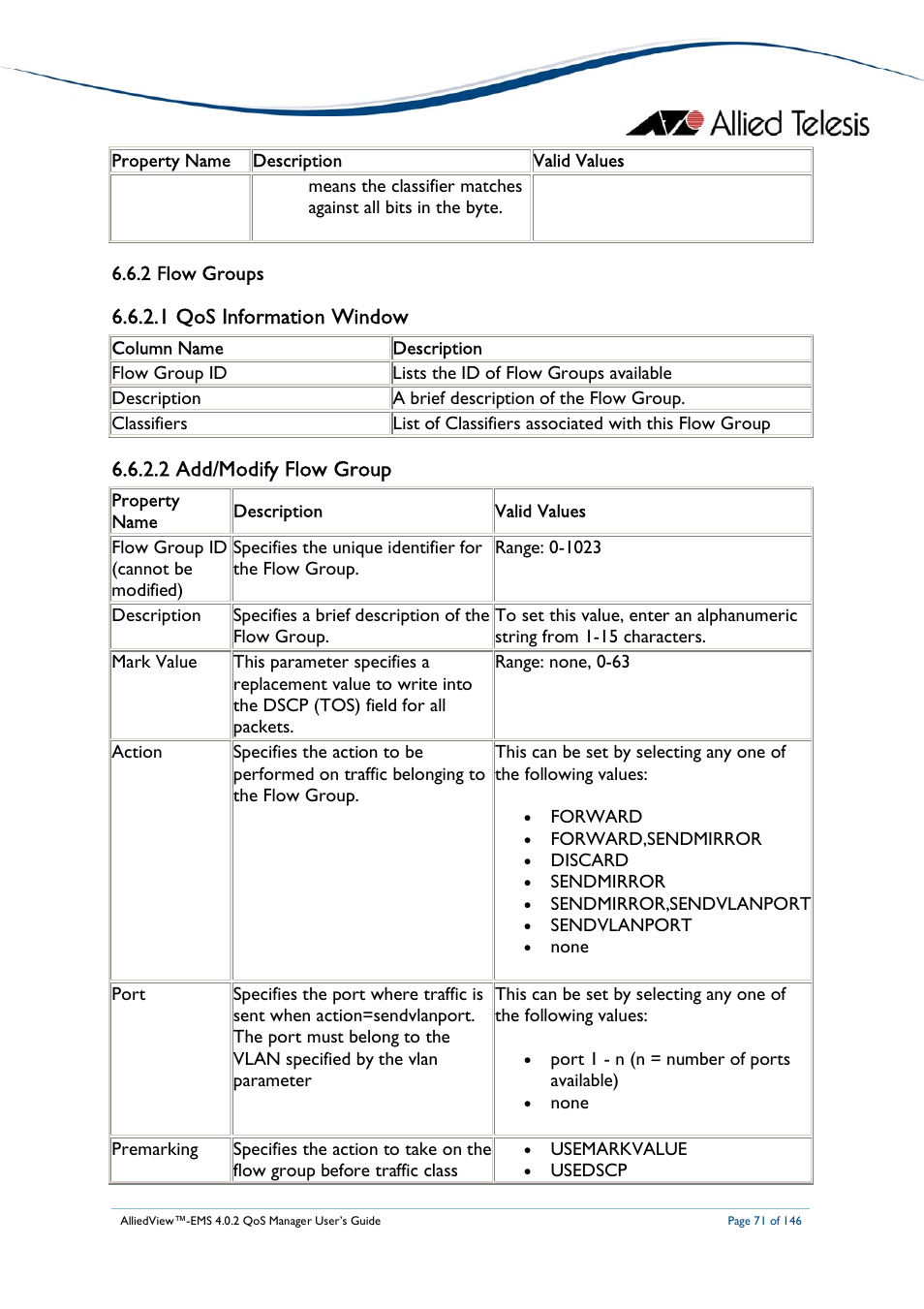 1 qos information window, 2 add/modify flow group | Allied Telesis AlliedView-EMS 4.0.2 QoS-Manager User Manual | Page 71 / 146