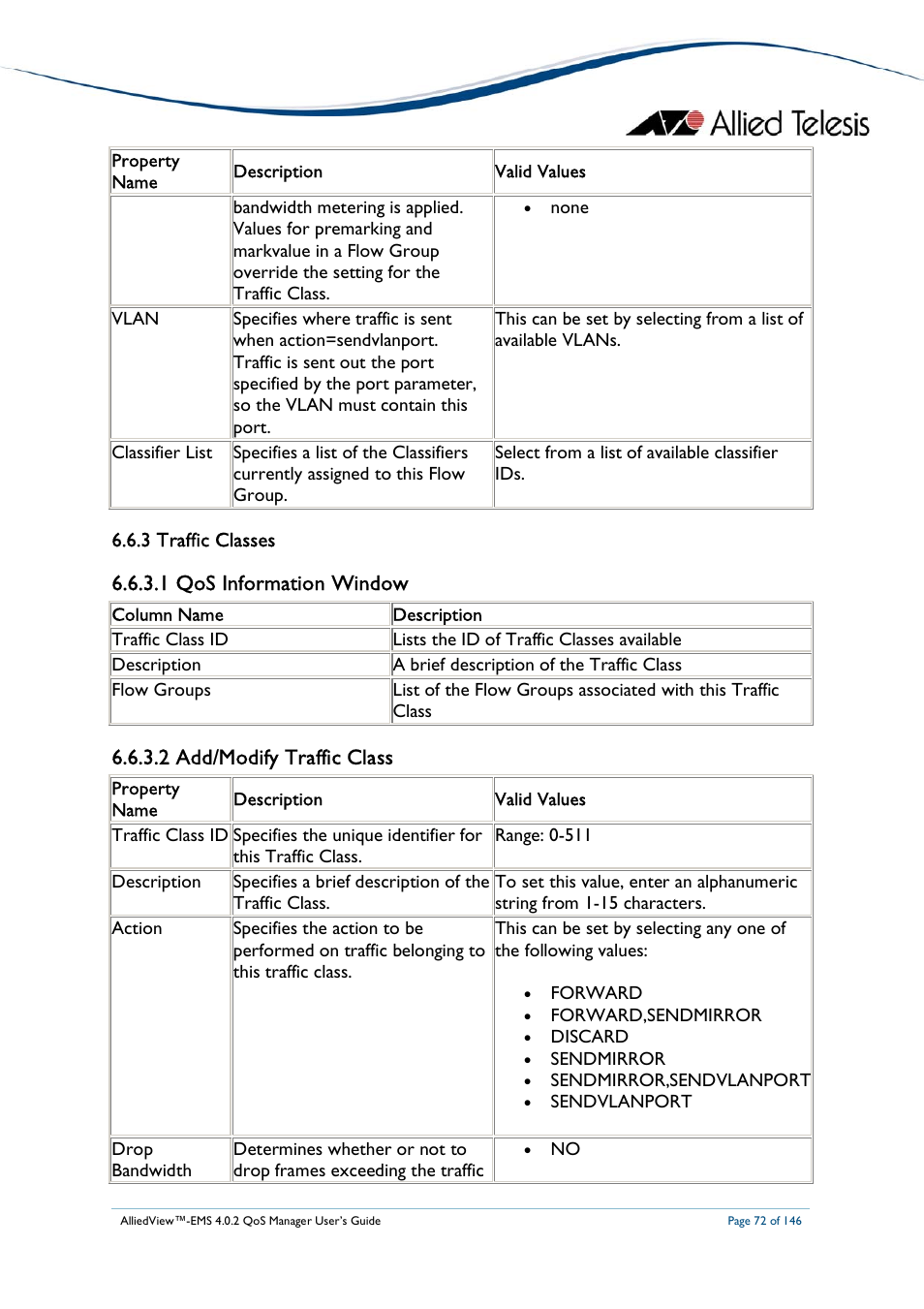 1 qos information window, 2 add/modify traffic class | Allied Telesis AlliedView-EMS 4.0.2 QoS-Manager User Manual | Page 72 / 146