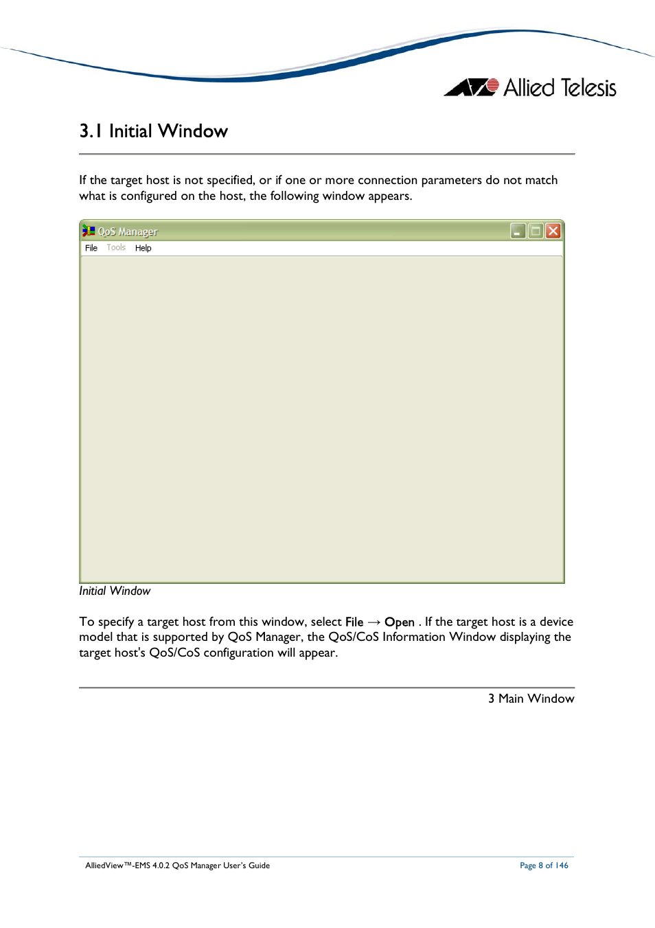 1 initial window | Allied Telesis AlliedView-EMS 4.0.2 QoS-Manager User Manual | Page 8 / 146