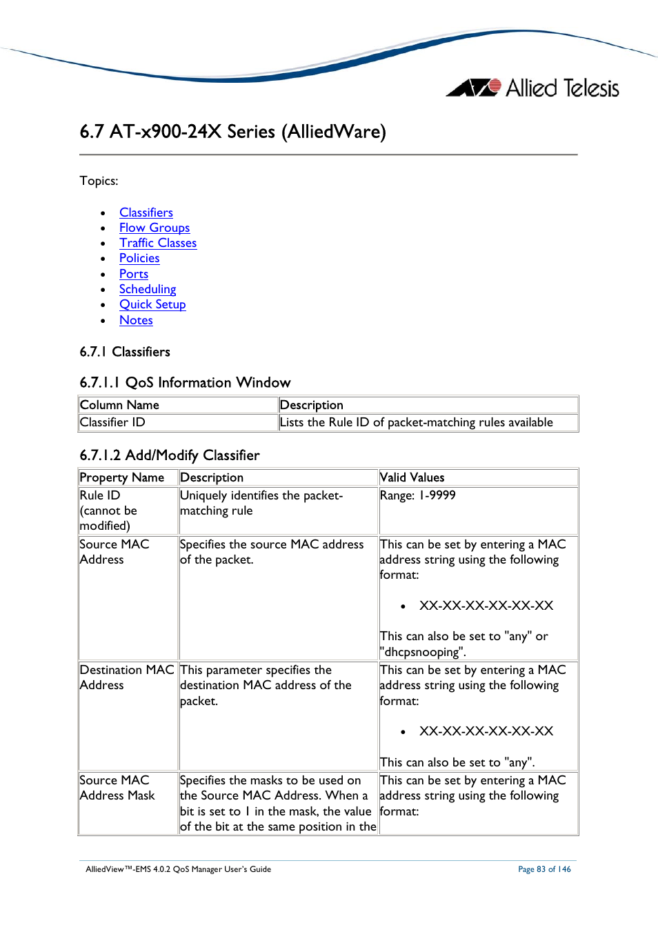1 qos information window, 2 add/modify classifier | Allied Telesis AlliedView-EMS 4.0.2 QoS-Manager User Manual | Page 83 / 146