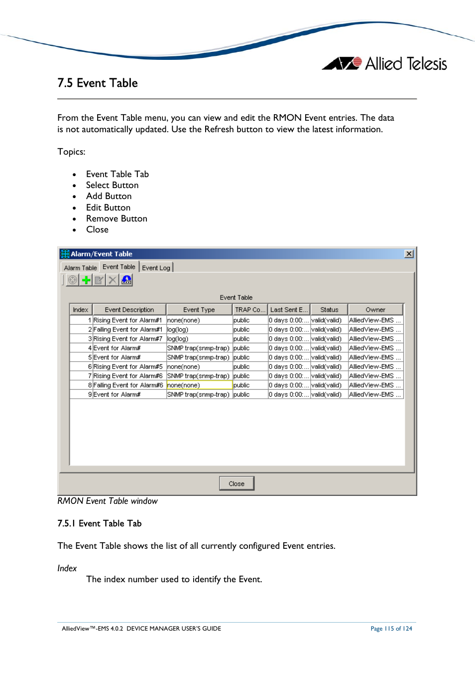 5 event table | Allied Telesis AlliedView-EMS 4.0.2 Device-Manager User Manual | Page 115 / 124