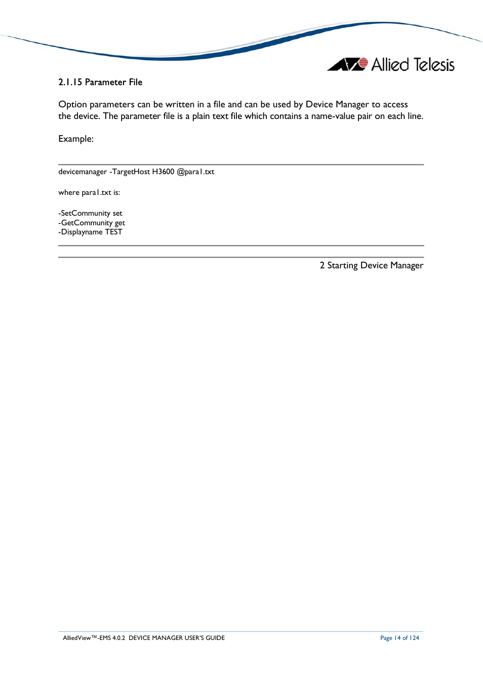 2 starting device manager | Allied Telesis AlliedView-EMS 4.0.2 Device-Manager User Manual | Page 14 / 124