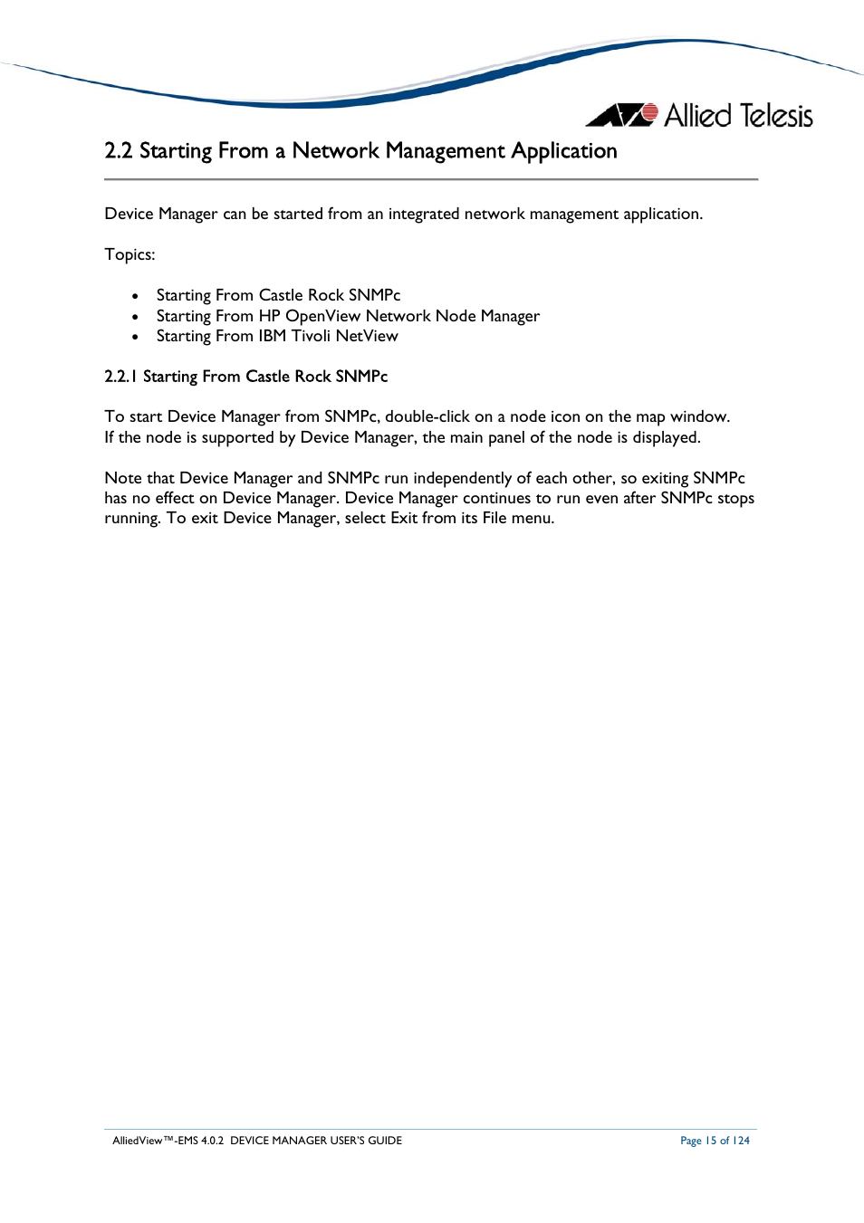 2 starting from a network management application | Allied Telesis AlliedView-EMS 4.0.2 Device-Manager User Manual | Page 15 / 124