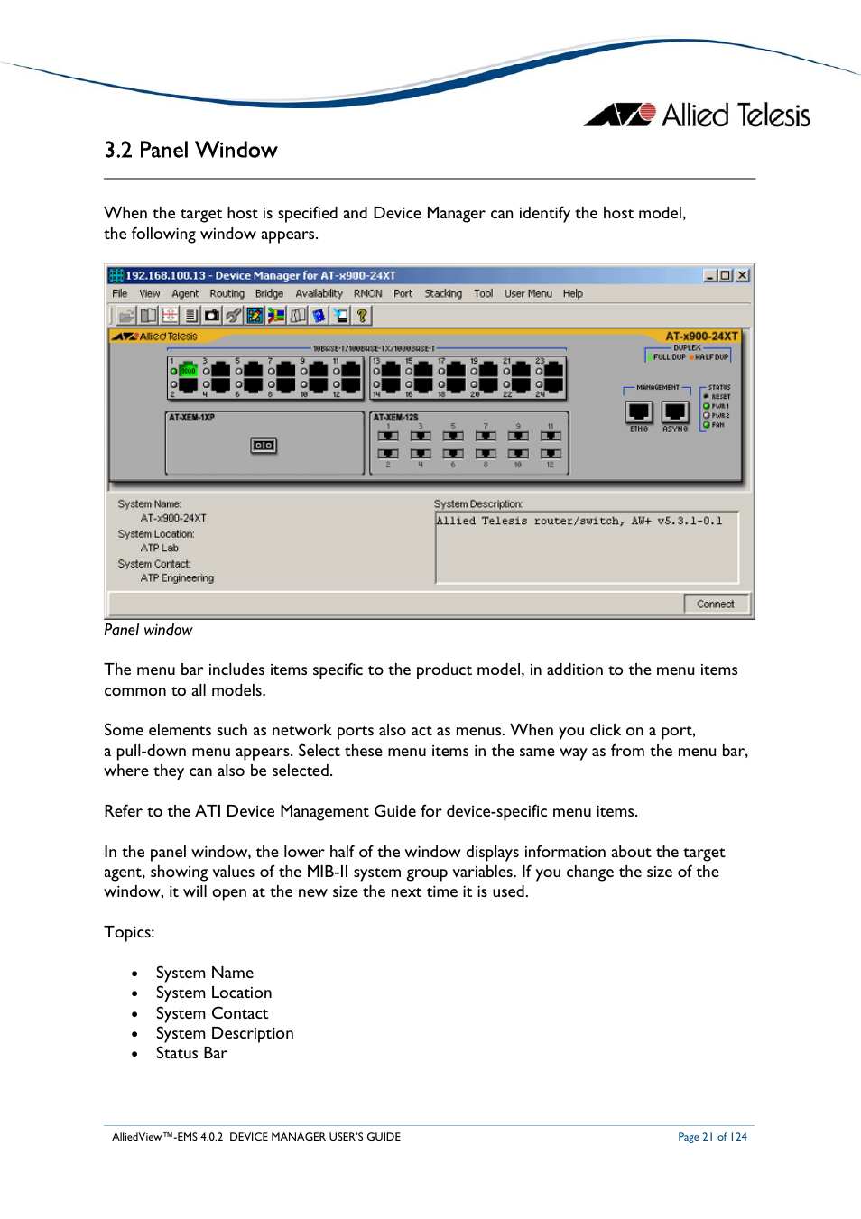 2 panel window | Allied Telesis AlliedView-EMS 4.0.2 Device-Manager User Manual | Page 21 / 124