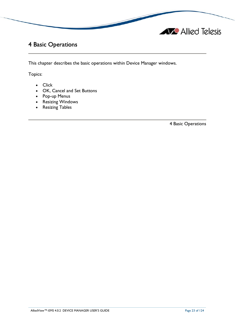 4 basic operations | Allied Telesis AlliedView-EMS 4.0.2 Device-Manager User Manual | Page 23 / 124