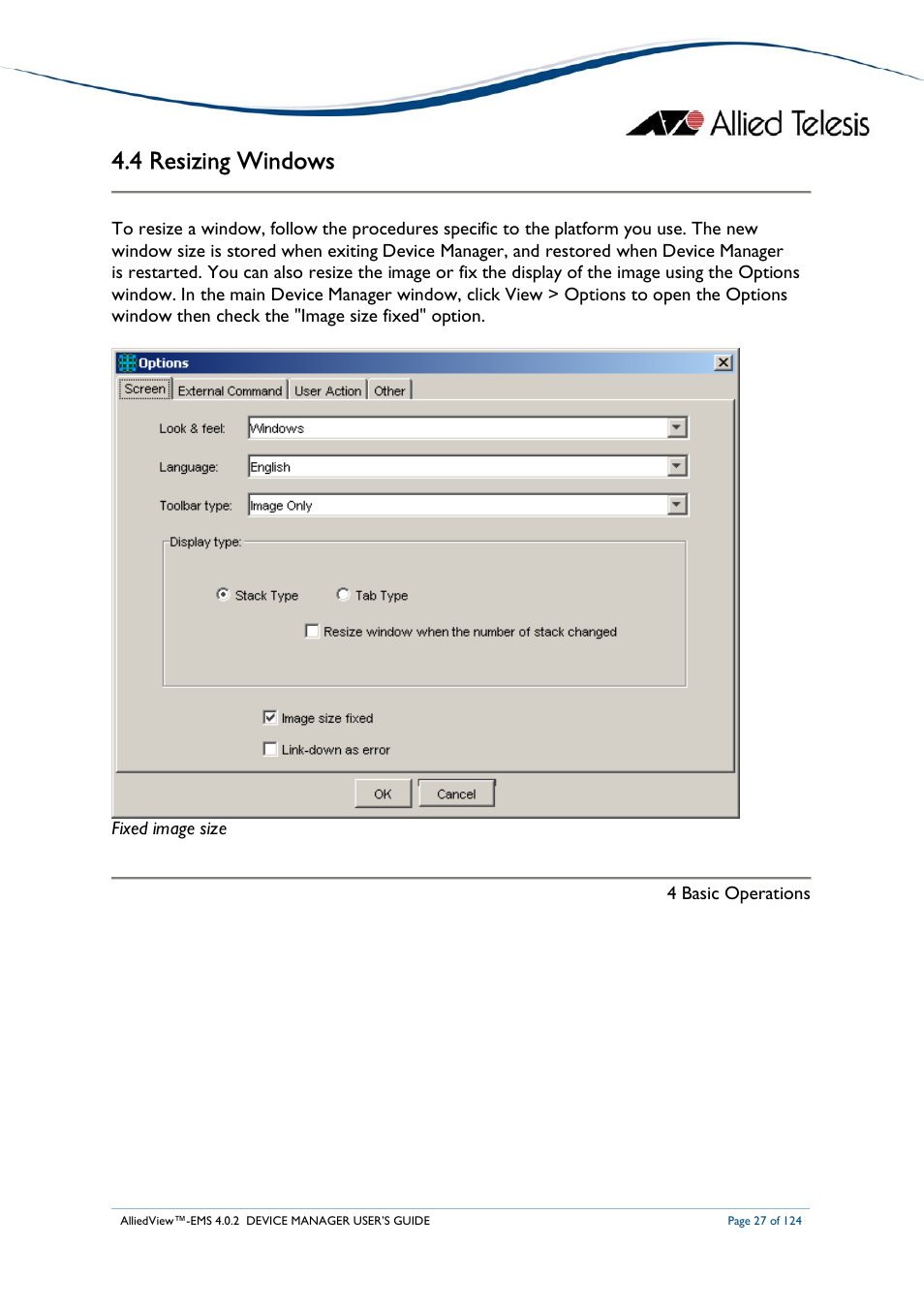 4 resizing windows | Allied Telesis AlliedView-EMS 4.0.2 Device-Manager User Manual | Page 27 / 124