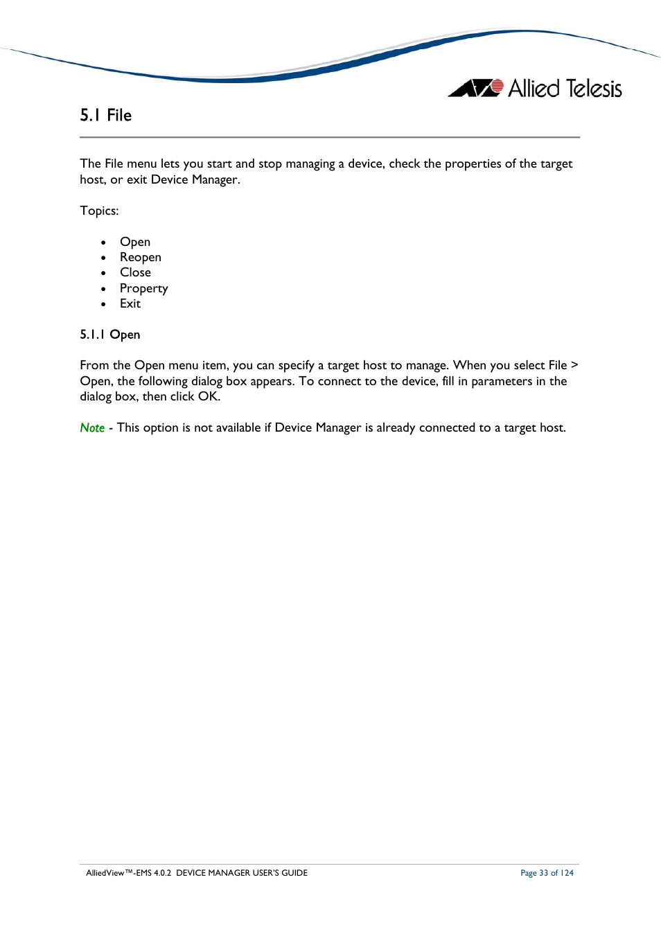 1 file | Allied Telesis AlliedView-EMS 4.0.2 Device-Manager User Manual | Page 33 / 124