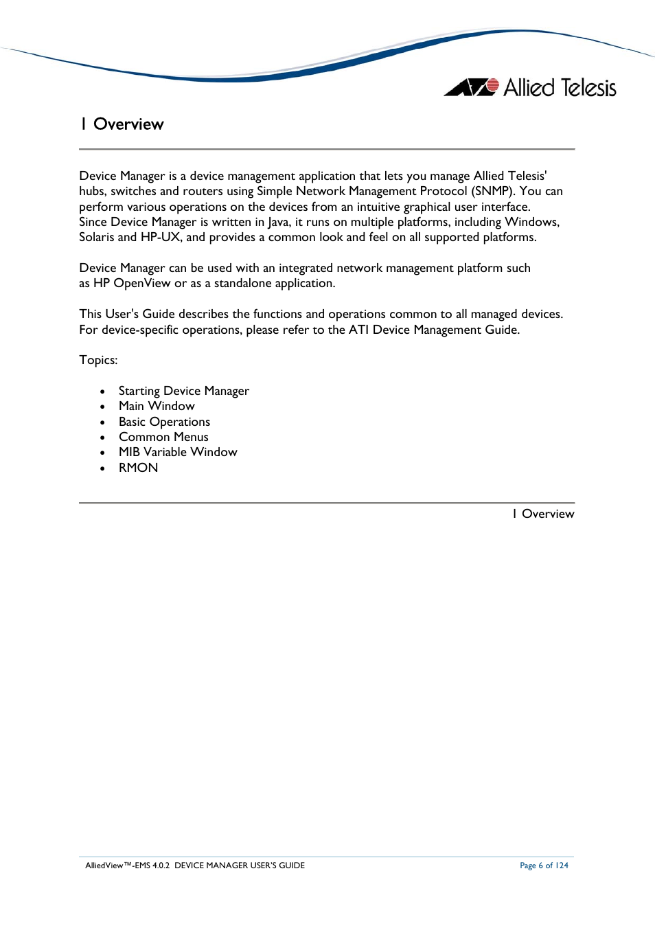 1 overview | Allied Telesis AlliedView-EMS 4.0.2 Device-Manager User Manual | Page 6 / 124