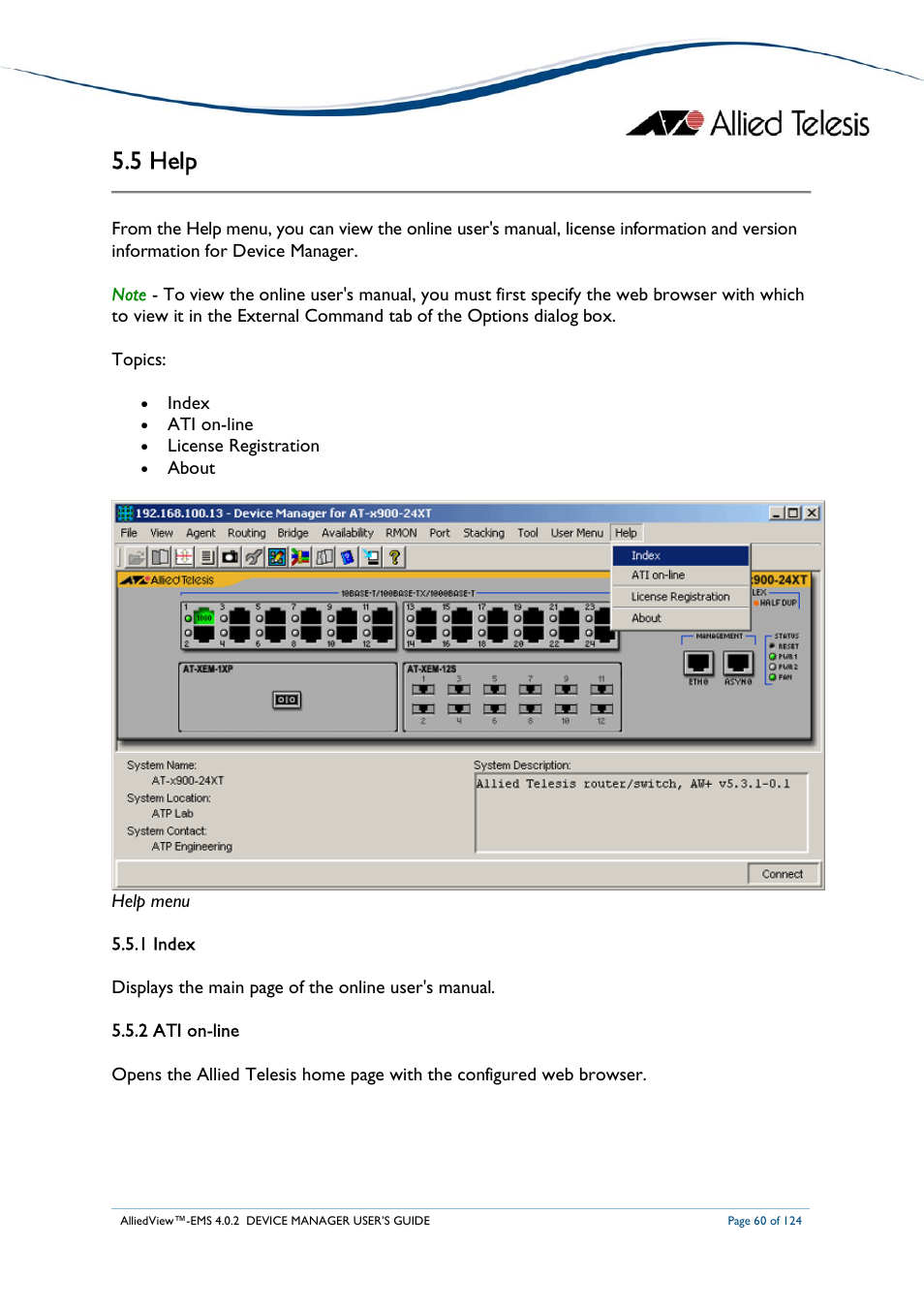 5 help | Allied Telesis AlliedView-EMS 4.0.2 Device-Manager User Manual | Page 60 / 124