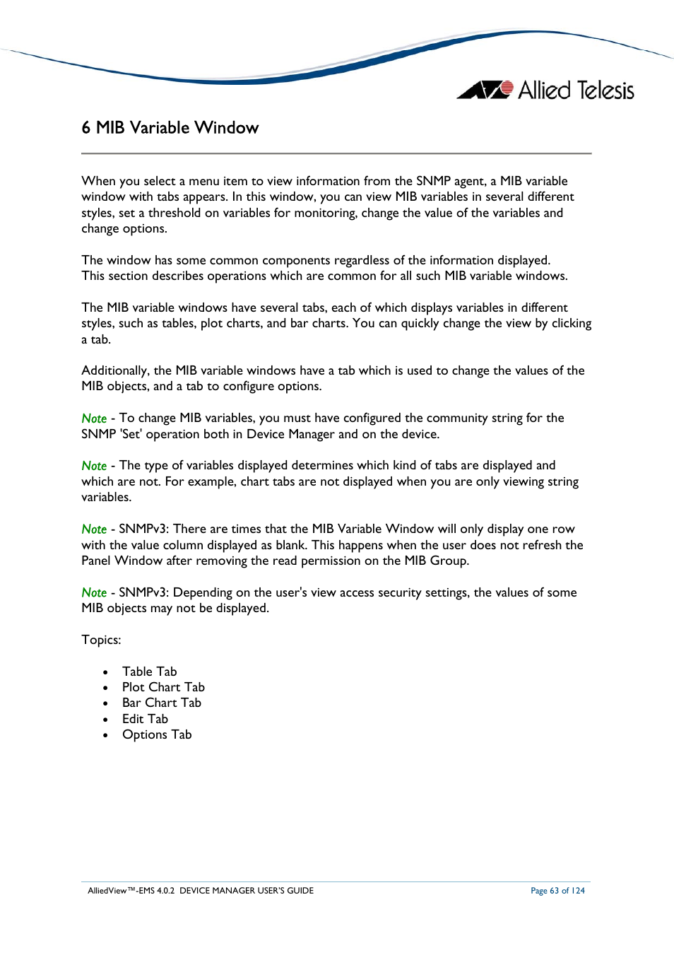 6 mib variable window | Allied Telesis AlliedView-EMS 4.0.2 Device-Manager User Manual | Page 63 / 124