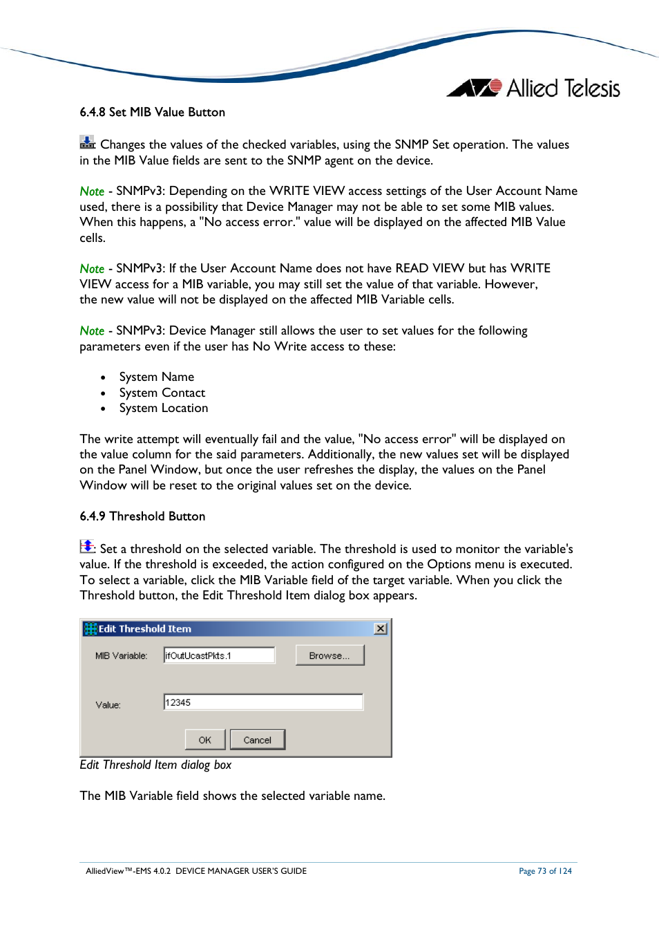 Allied Telesis AlliedView-EMS 4.0.2 Device-Manager User Manual | Page 73 / 124