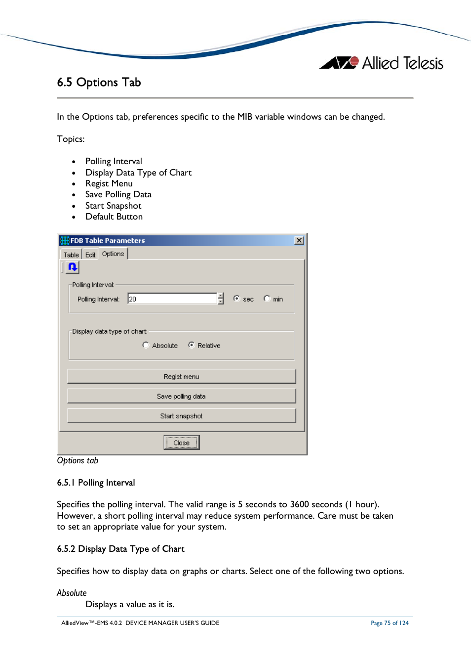 5 options tab | Allied Telesis AlliedView-EMS 4.0.2 Device-Manager User Manual | Page 75 / 124
