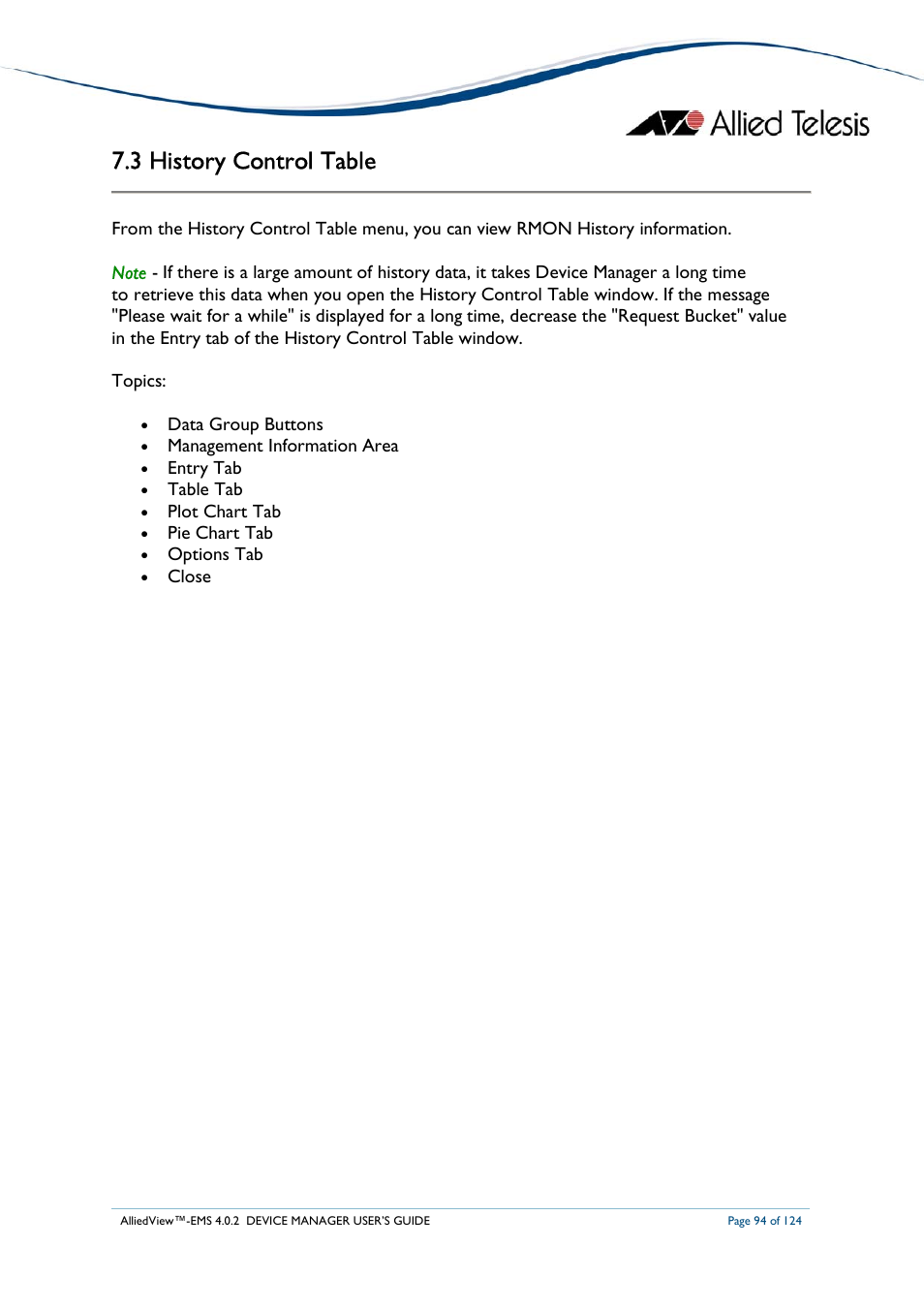 3 history control table | Allied Telesis AlliedView-EMS 4.0.2 Device-Manager User Manual | Page 94 / 124