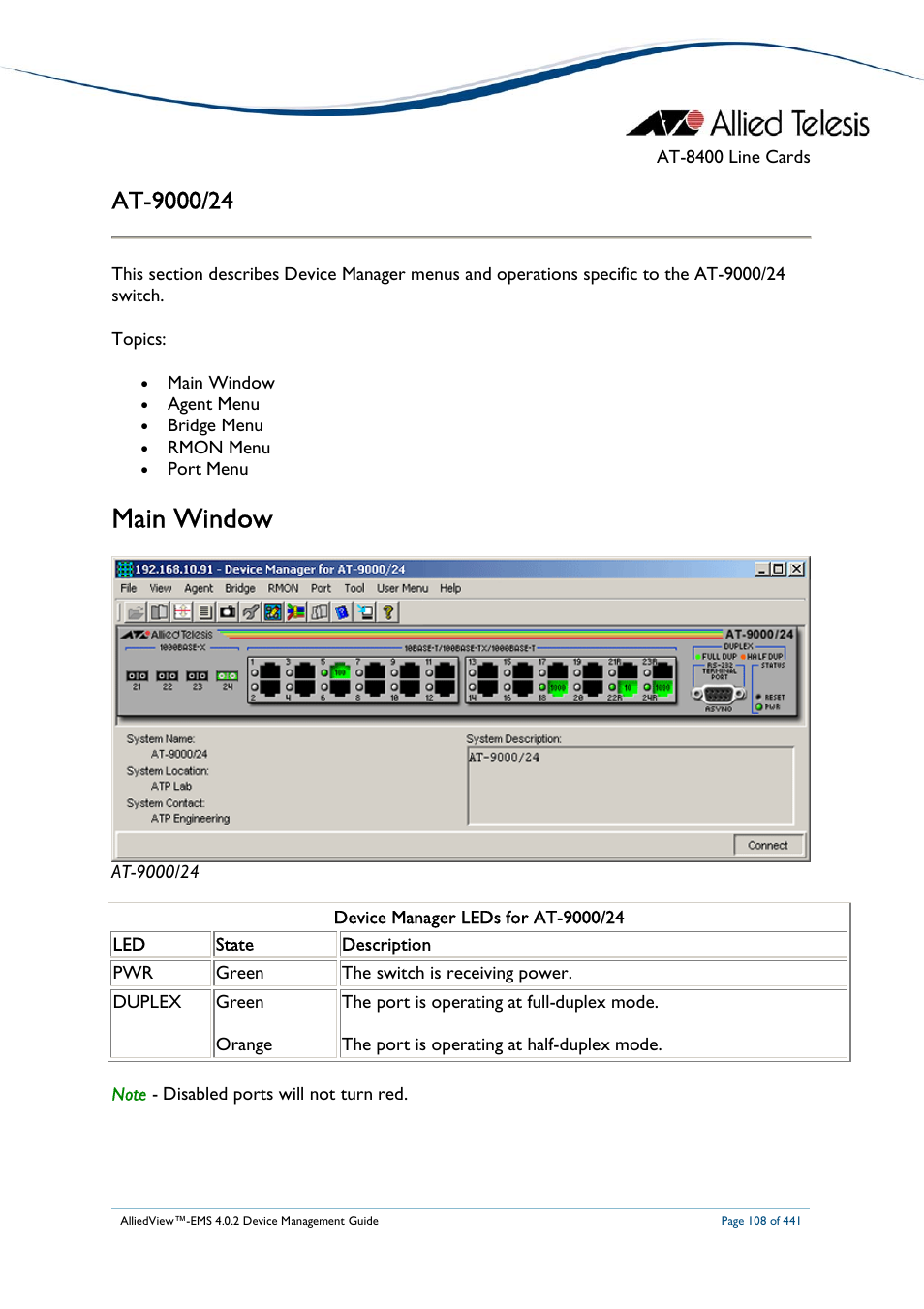 Main window | Allied Telesis AlliedView-EMS 4.0.2 Device-Manager User Manual | Page 108 / 441
