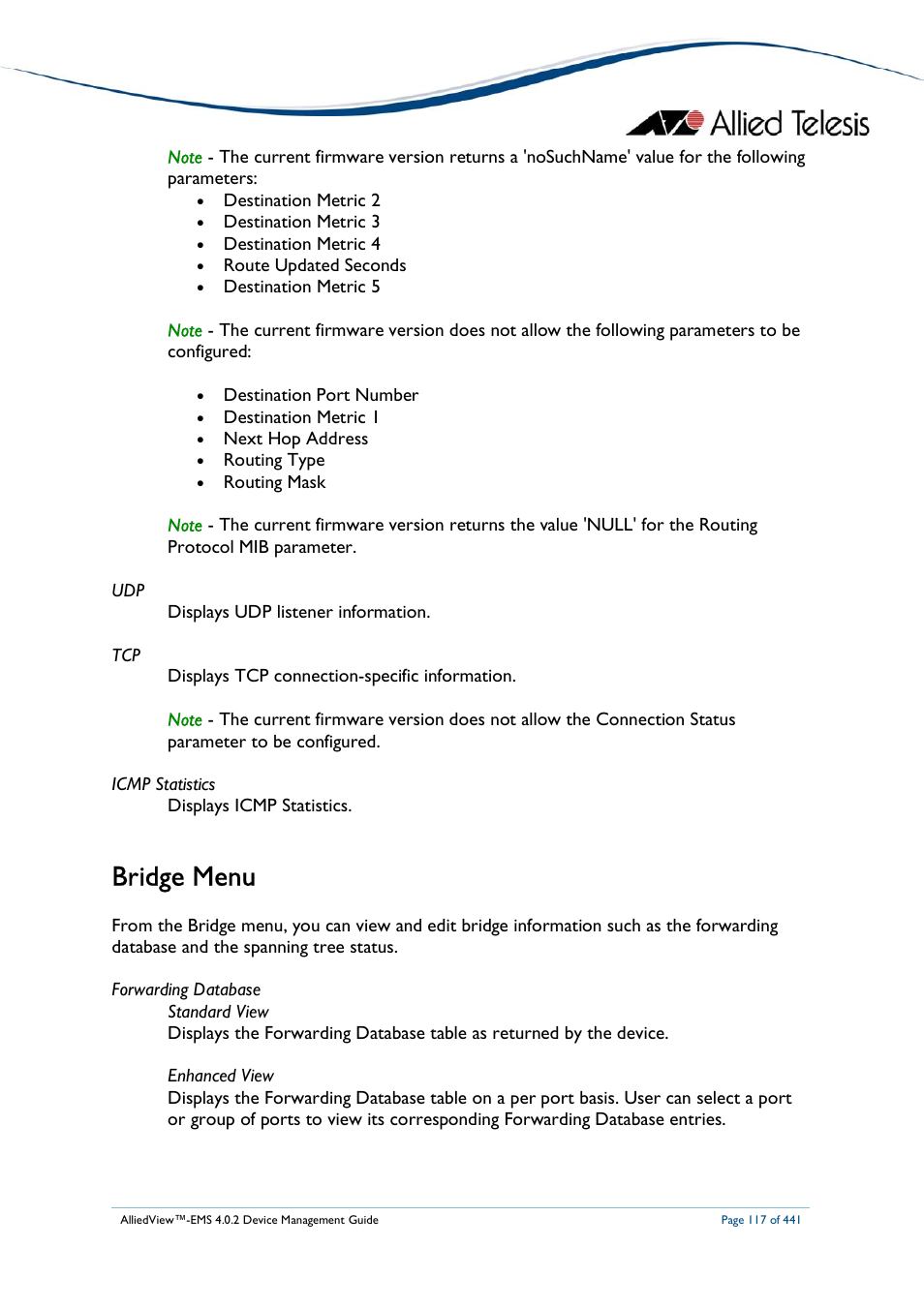 Bridge menu | Allied Telesis AlliedView-EMS 4.0.2 Device-Manager User Manual | Page 117 / 441