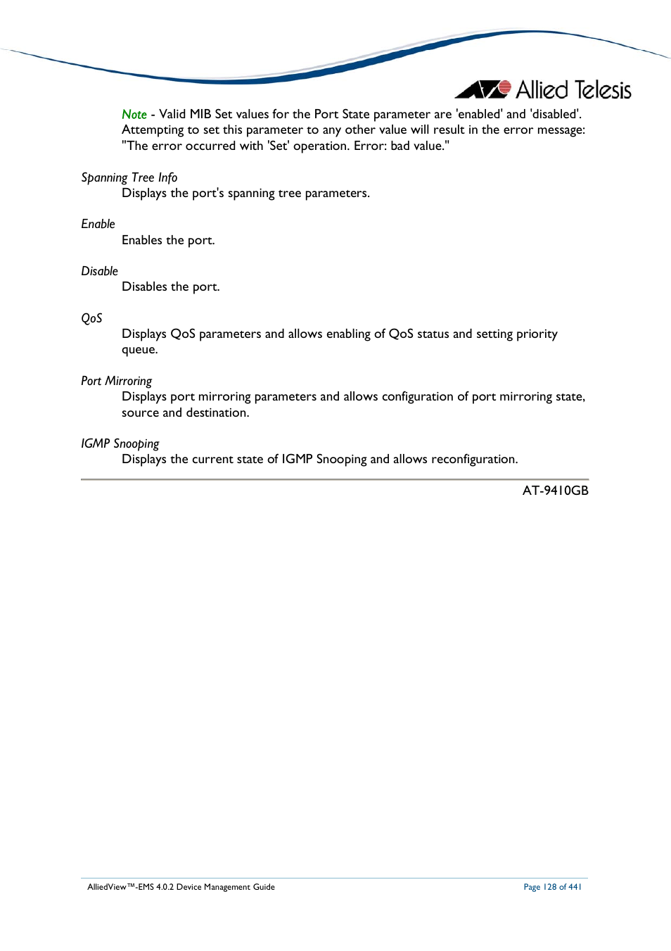 Allied Telesis AlliedView-EMS 4.0.2 Device-Manager User Manual | Page 128 / 441
