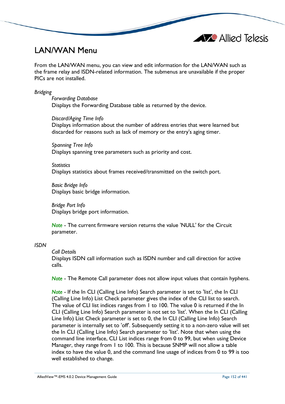 Lan/wan menu | Allied Telesis AlliedView-EMS 4.0.2 Device-Manager User Manual | Page 152 / 441
