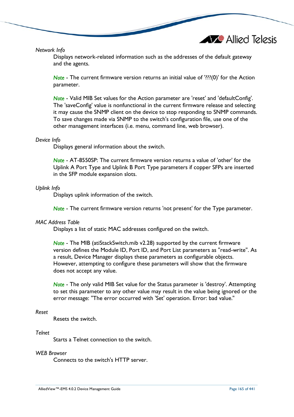 Allied Telesis AlliedView-EMS 4.0.2 Device-Manager User Manual | Page 165 / 441
