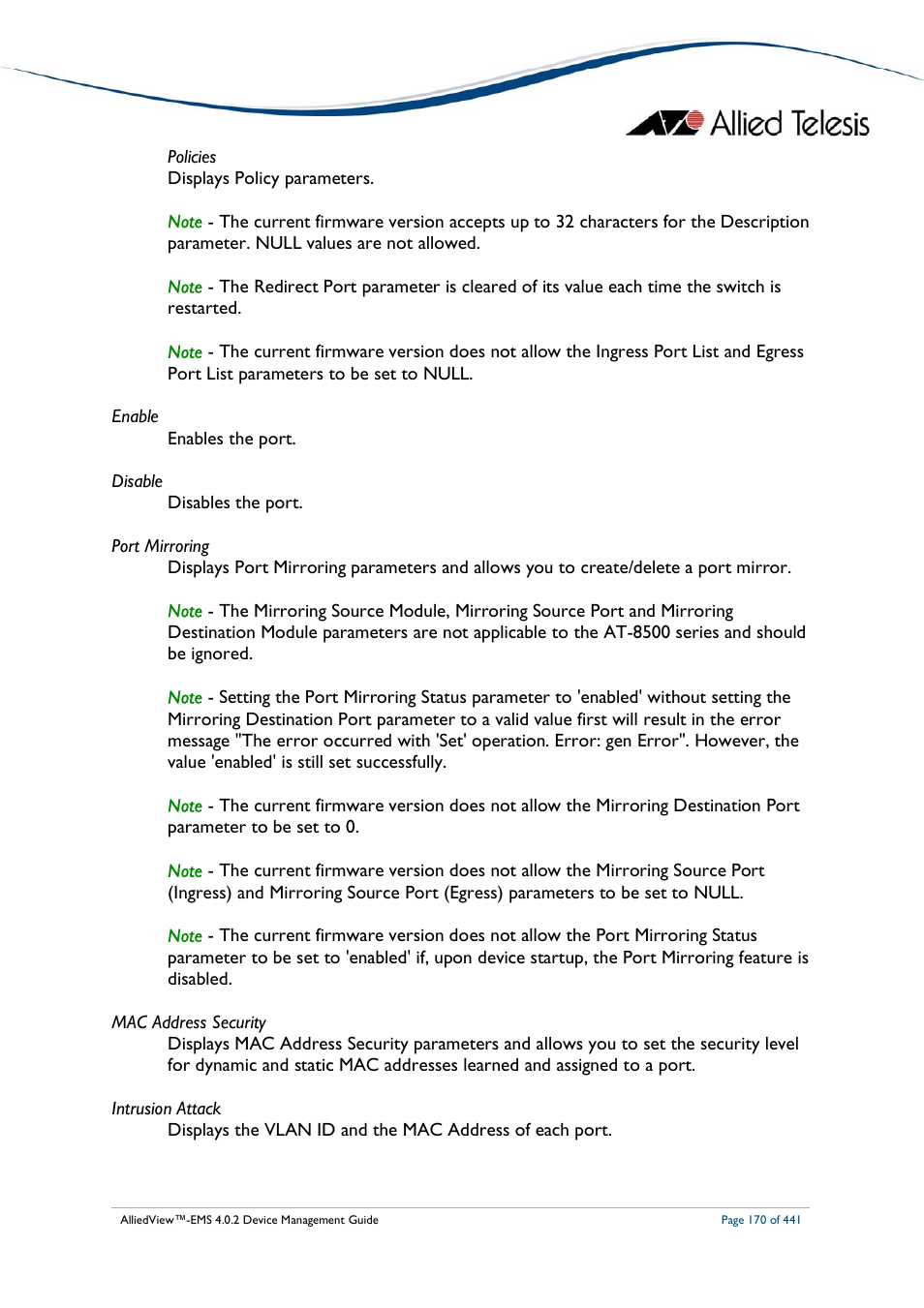 Allied Telesis AlliedView-EMS 4.0.2 Device-Manager User Manual | Page 170 / 441