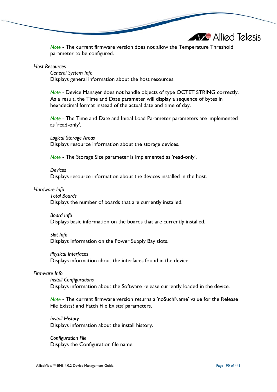 Allied Telesis AlliedView-EMS 4.0.2 Device-Manager User Manual | Page 190 / 441