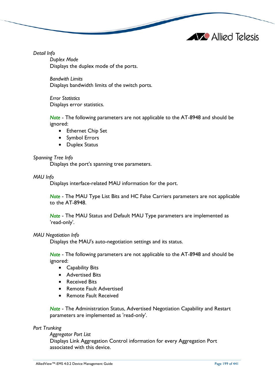 Allied Telesis AlliedView-EMS 4.0.2 Device-Manager User Manual | Page 199 / 441