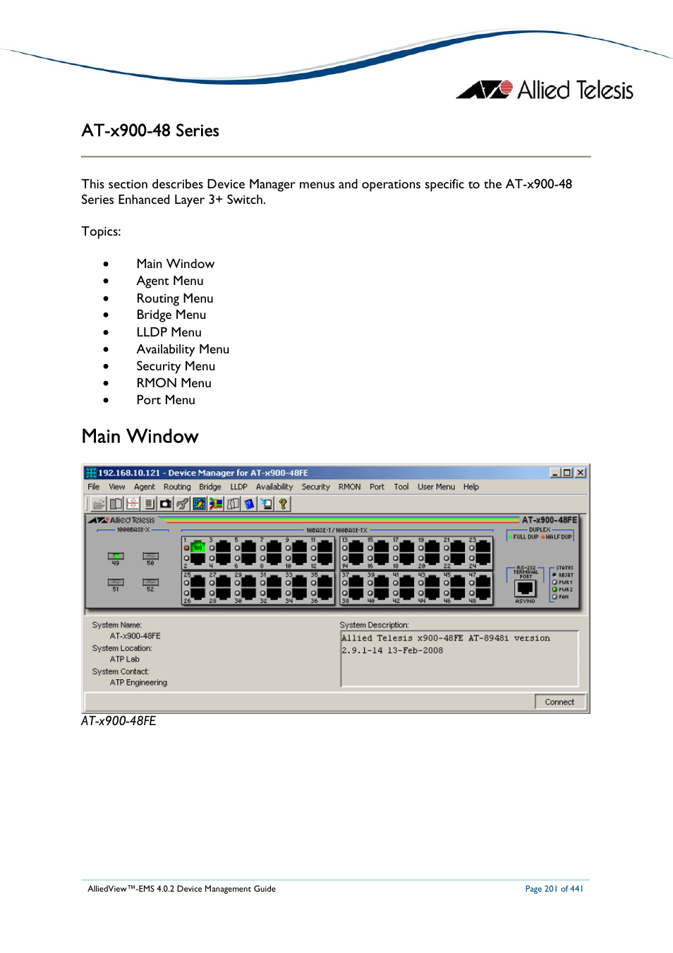 Main window | Allied Telesis AlliedView-EMS 4.0.2 Device-Manager User Manual | Page 201 / 441