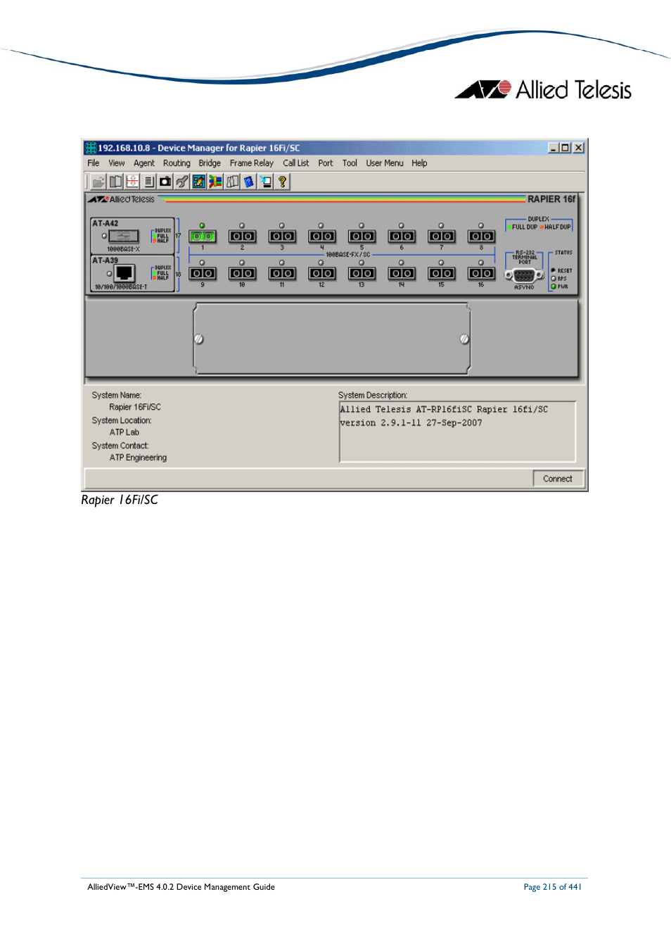 Rapier 16fi/sc | Allied Telesis AlliedView-EMS 4.0.2 Device-Manager User Manual | Page 215 / 441