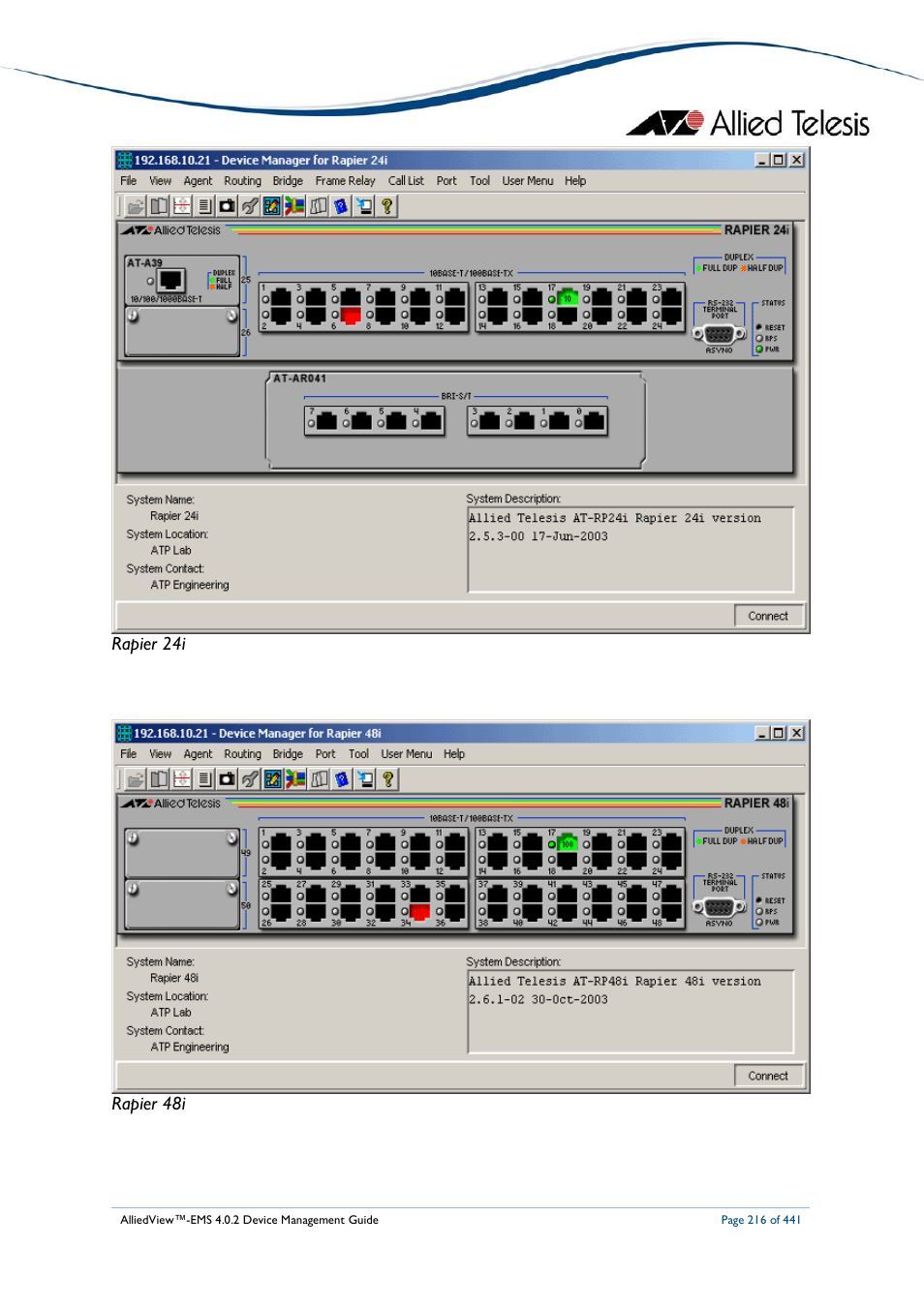 Rapier 24i rapier 48i | Allied Telesis AlliedView-EMS 4.0.2 Device-Manager User Manual | Page 216 / 441