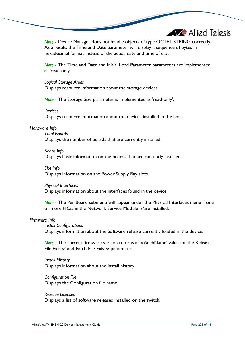 Allied Telesis AlliedView-EMS 4.0.2 Device-Manager User Manual | Page 225 / 441