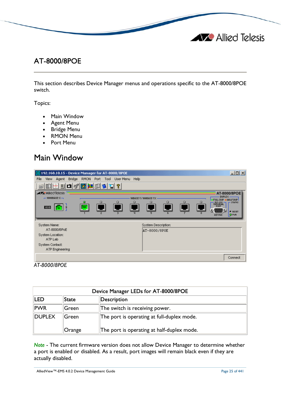 Main window | Allied Telesis AlliedView-EMS 4.0.2 Device-Manager User Manual | Page 25 / 441