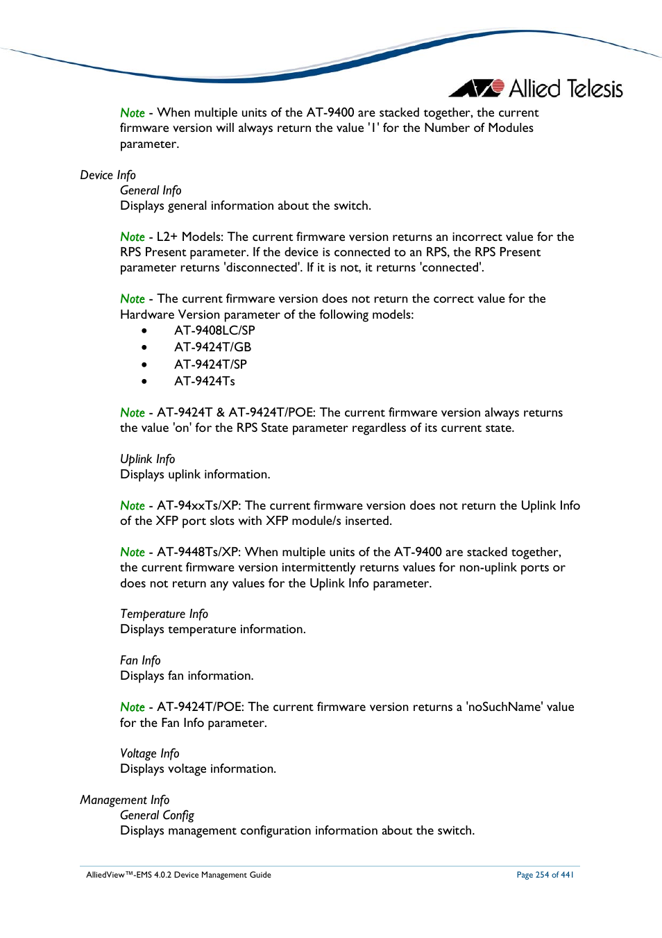 Allied Telesis AlliedView-EMS 4.0.2 Device-Manager User Manual | Page 254 / 441