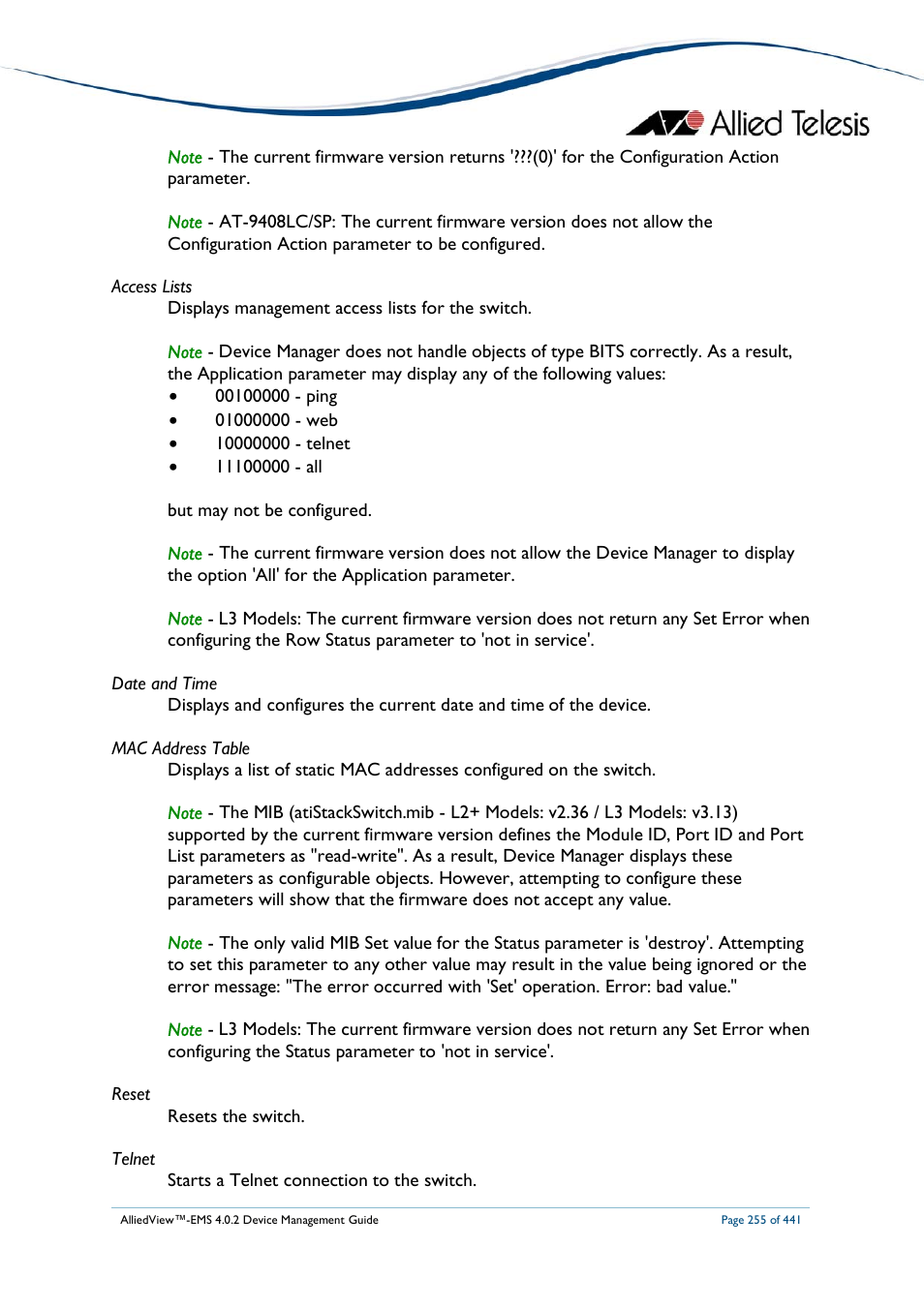Allied Telesis AlliedView-EMS 4.0.2 Device-Manager User Manual | Page 255 / 441