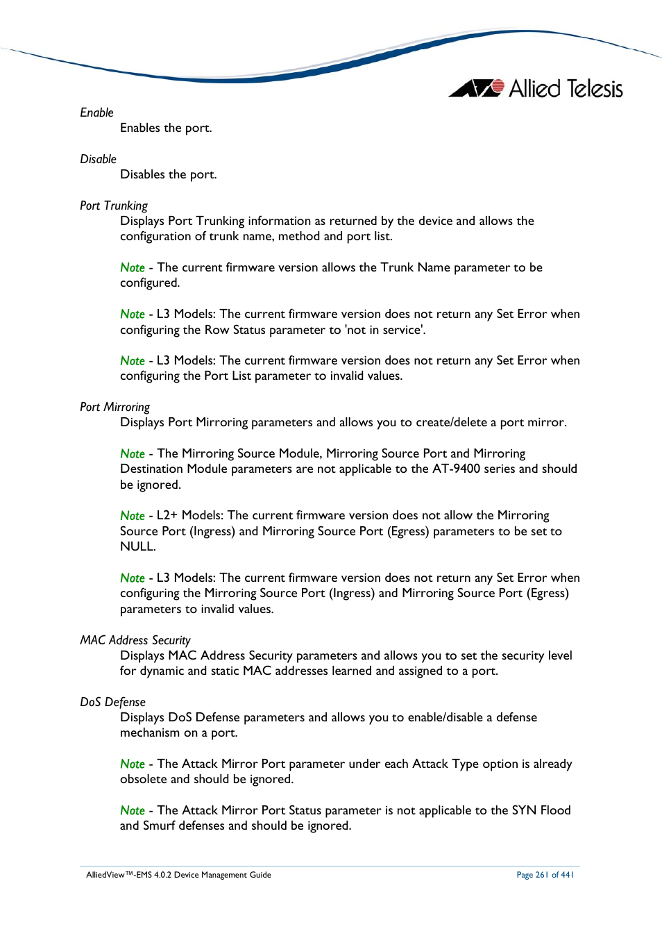 Allied Telesis AlliedView-EMS 4.0.2 Device-Manager User Manual | Page 261 / 441