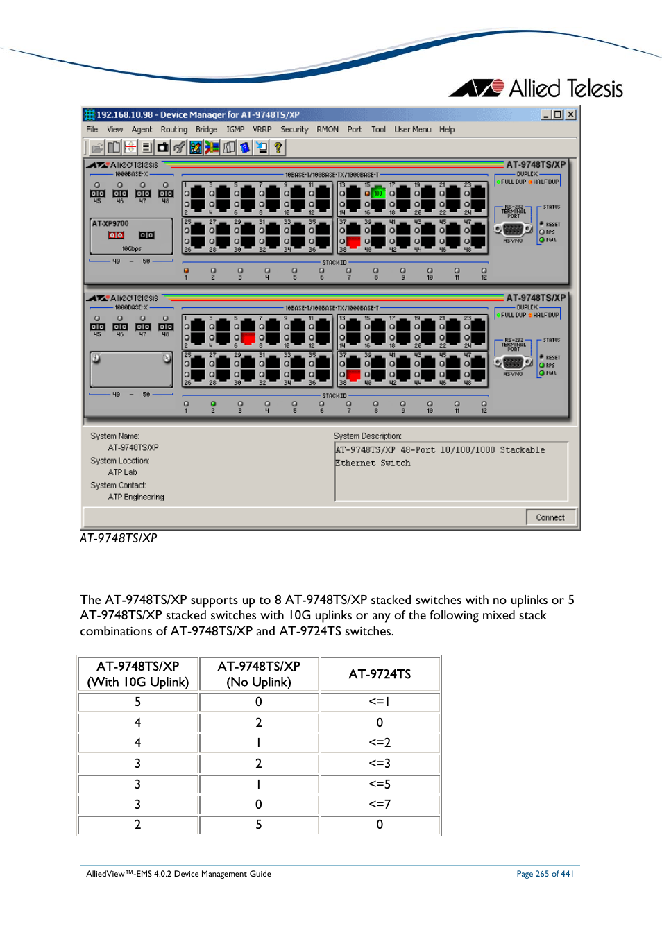 Allied Telesis AlliedView-EMS 4.0.2 Device-Manager User Manual | Page 265 / 441