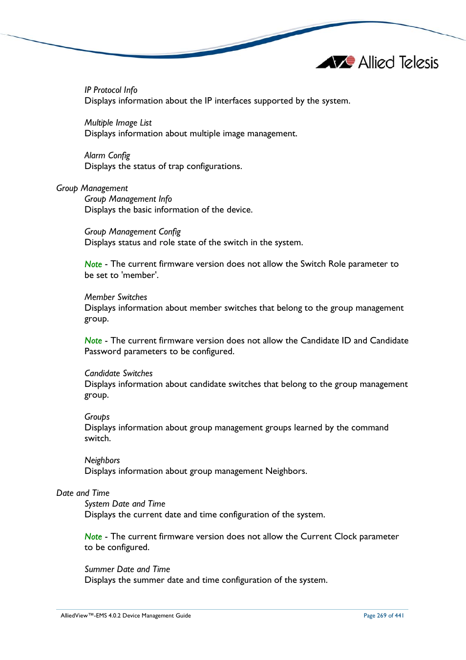 Allied Telesis AlliedView-EMS 4.0.2 Device-Manager User Manual | Page 269 / 441