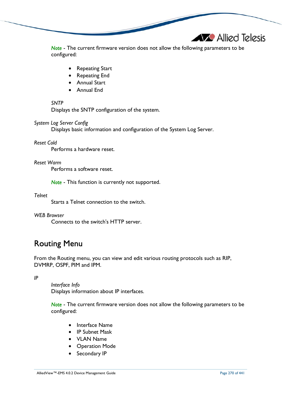 Routing menu | Allied Telesis AlliedView-EMS 4.0.2 Device-Manager User Manual | Page 270 / 441