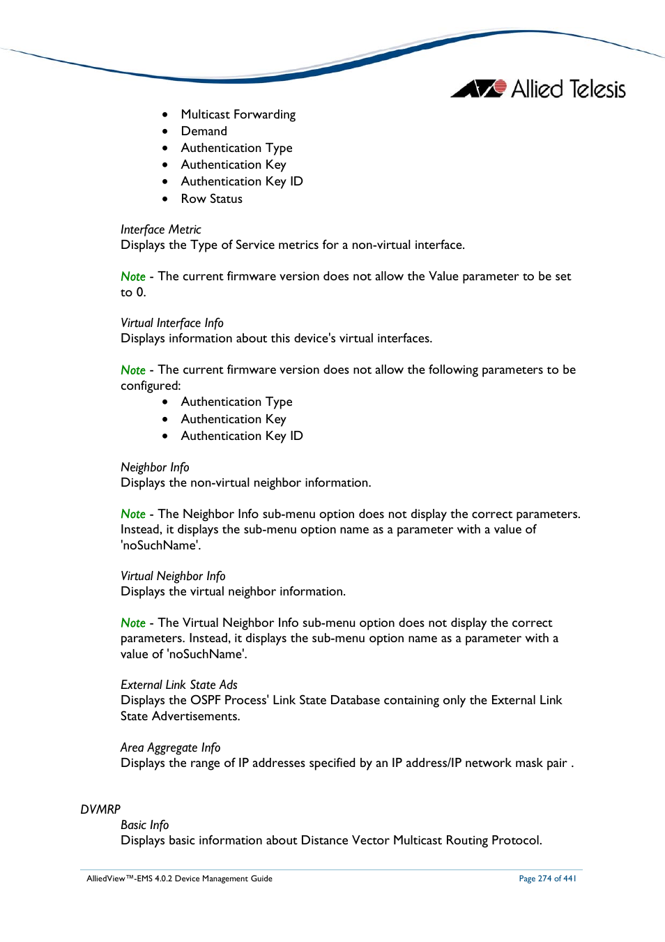 Allied Telesis AlliedView-EMS 4.0.2 Device-Manager User Manual | Page 274 / 441
