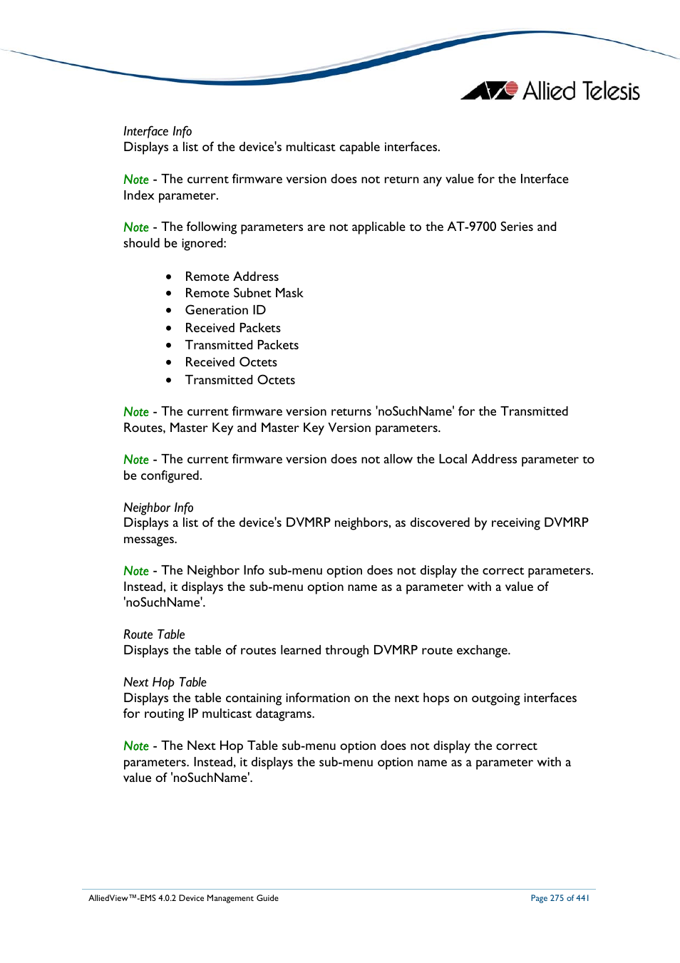Allied Telesis AlliedView-EMS 4.0.2 Device-Manager User Manual | Page 275 / 441