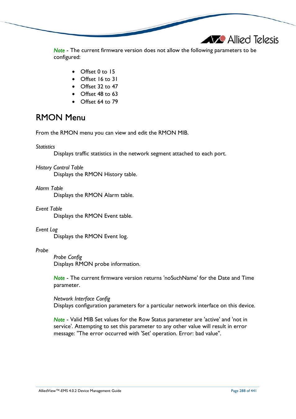 Rmon menu | Allied Telesis AlliedView-EMS 4.0.2 Device-Manager User Manual | Page 288 / 441