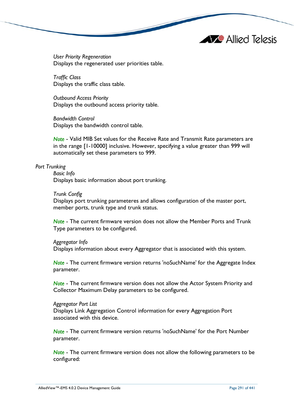 Allied Telesis AlliedView-EMS 4.0.2 Device-Manager User Manual | Page 291 / 441