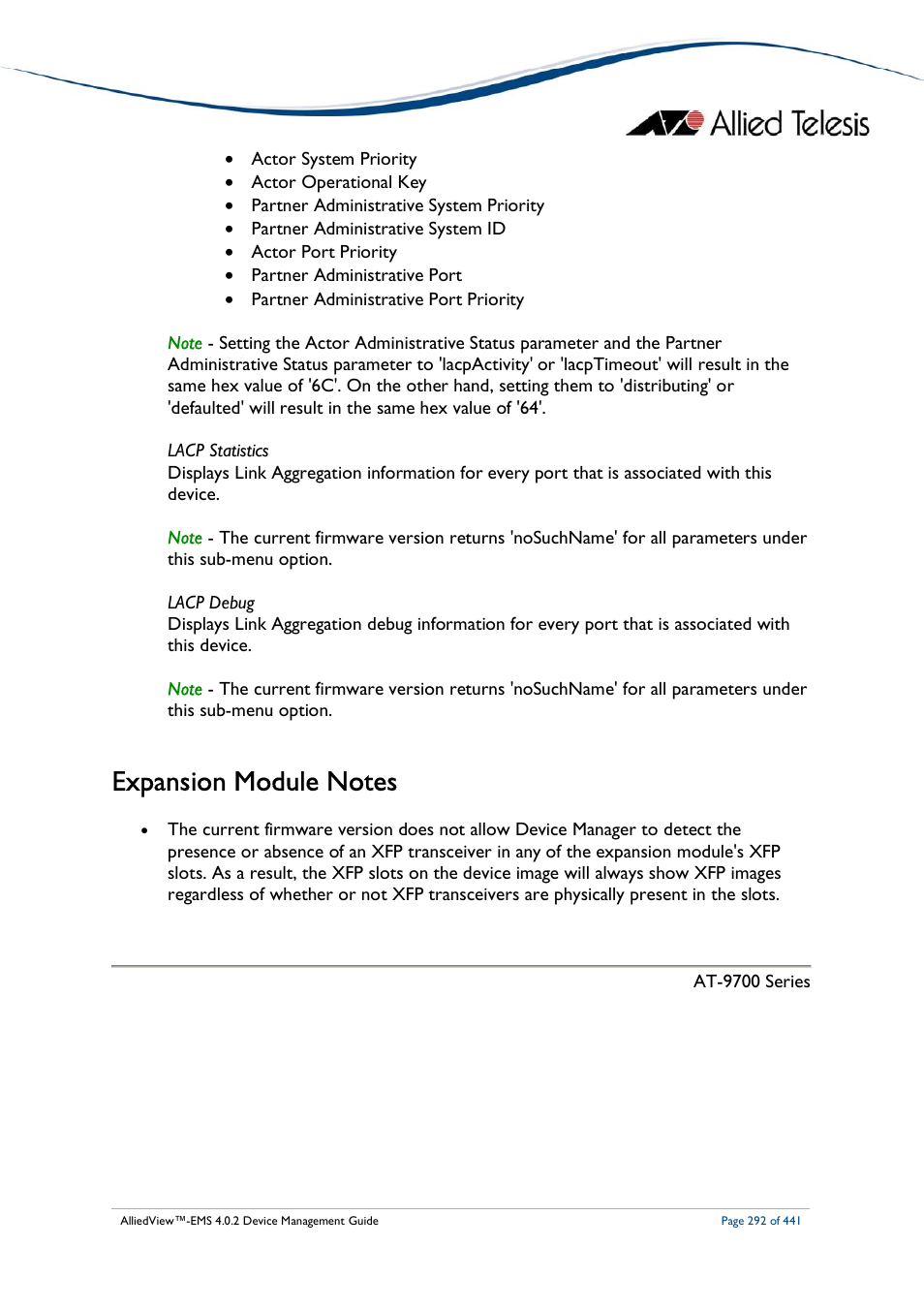 Allied Telesis AlliedView-EMS 4.0.2 Device-Manager User Manual | Page 292 / 441