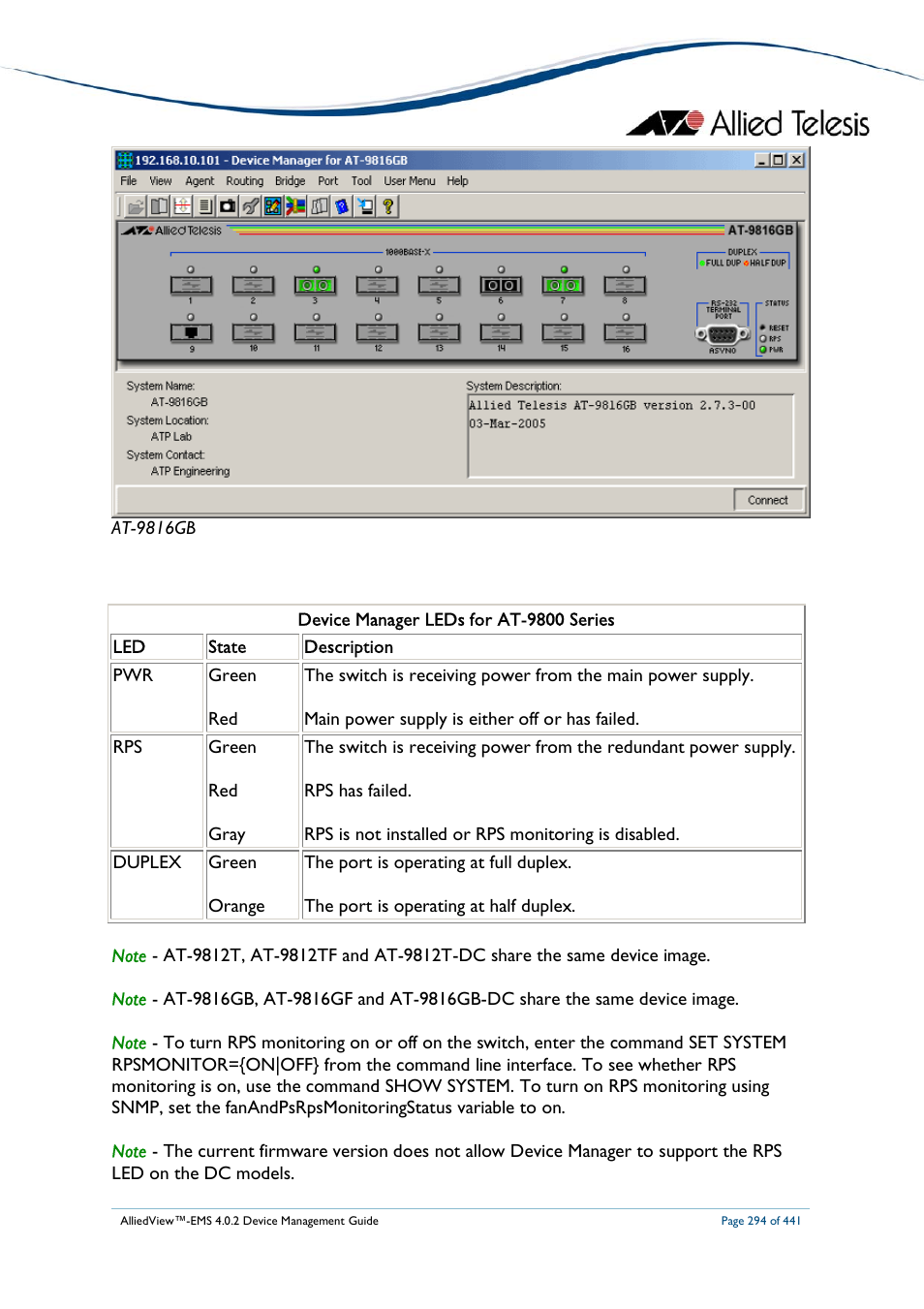 Allied Telesis AlliedView-EMS 4.0.2 Device-Manager User Manual | Page 294 / 441