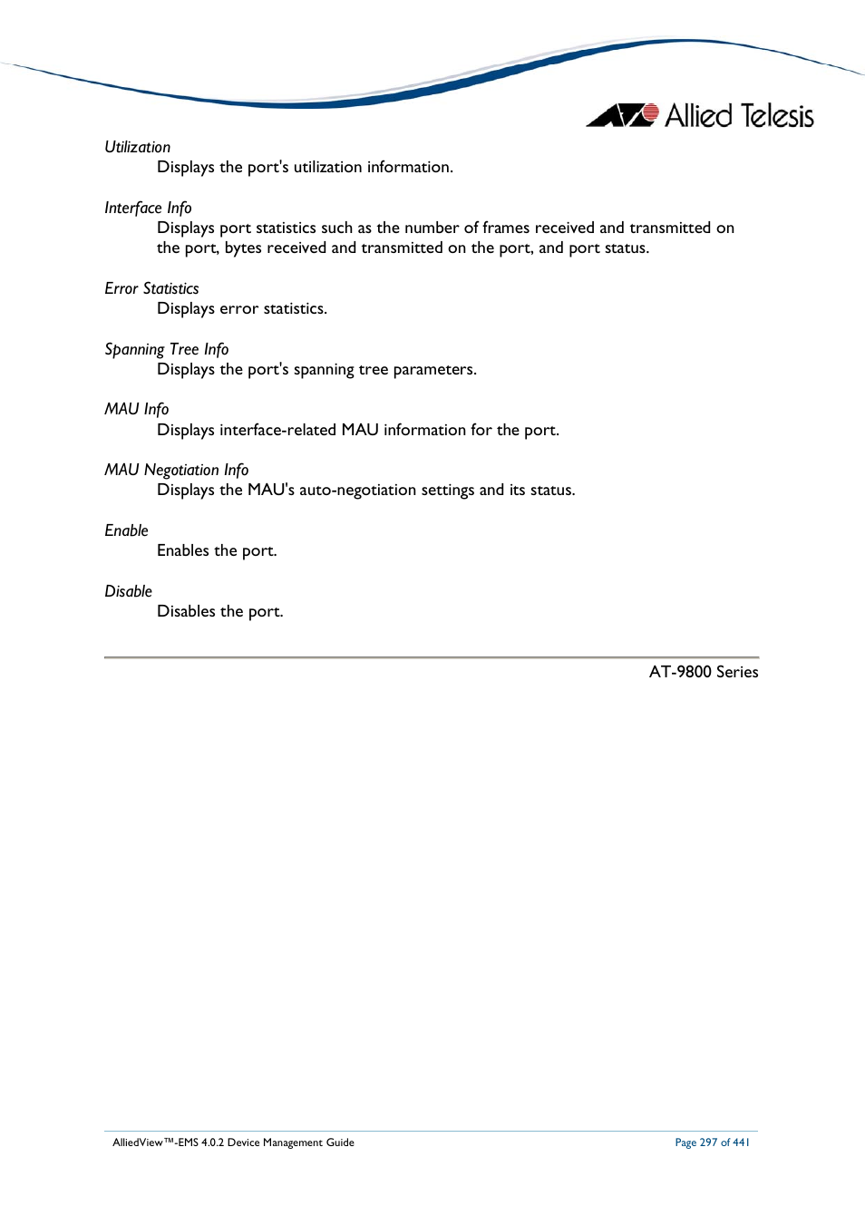 Allied Telesis AlliedView-EMS 4.0.2 Device-Manager User Manual | Page 297 / 441