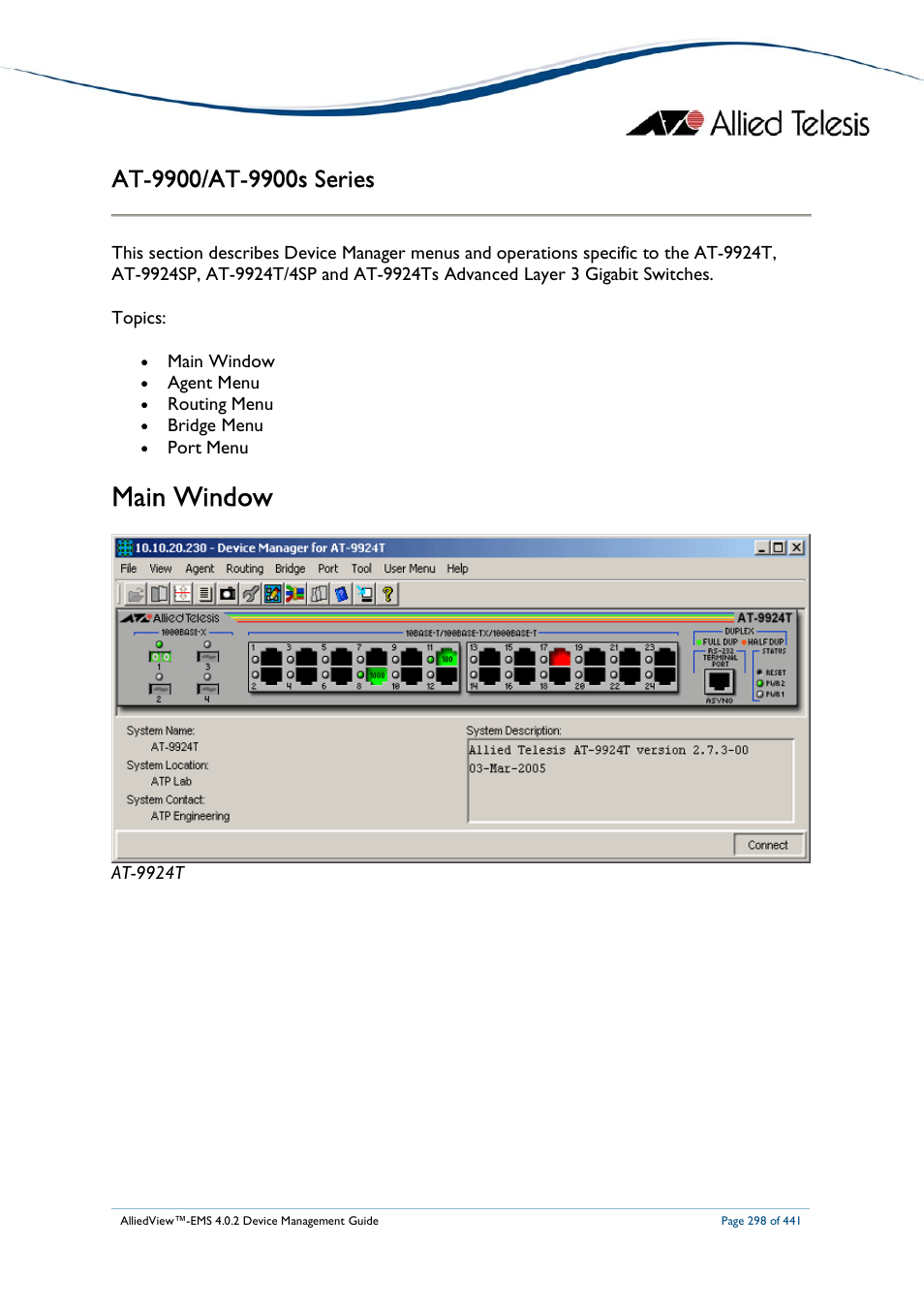 Main window | Allied Telesis AlliedView-EMS 4.0.2 Device-Manager User Manual | Page 298 / 441