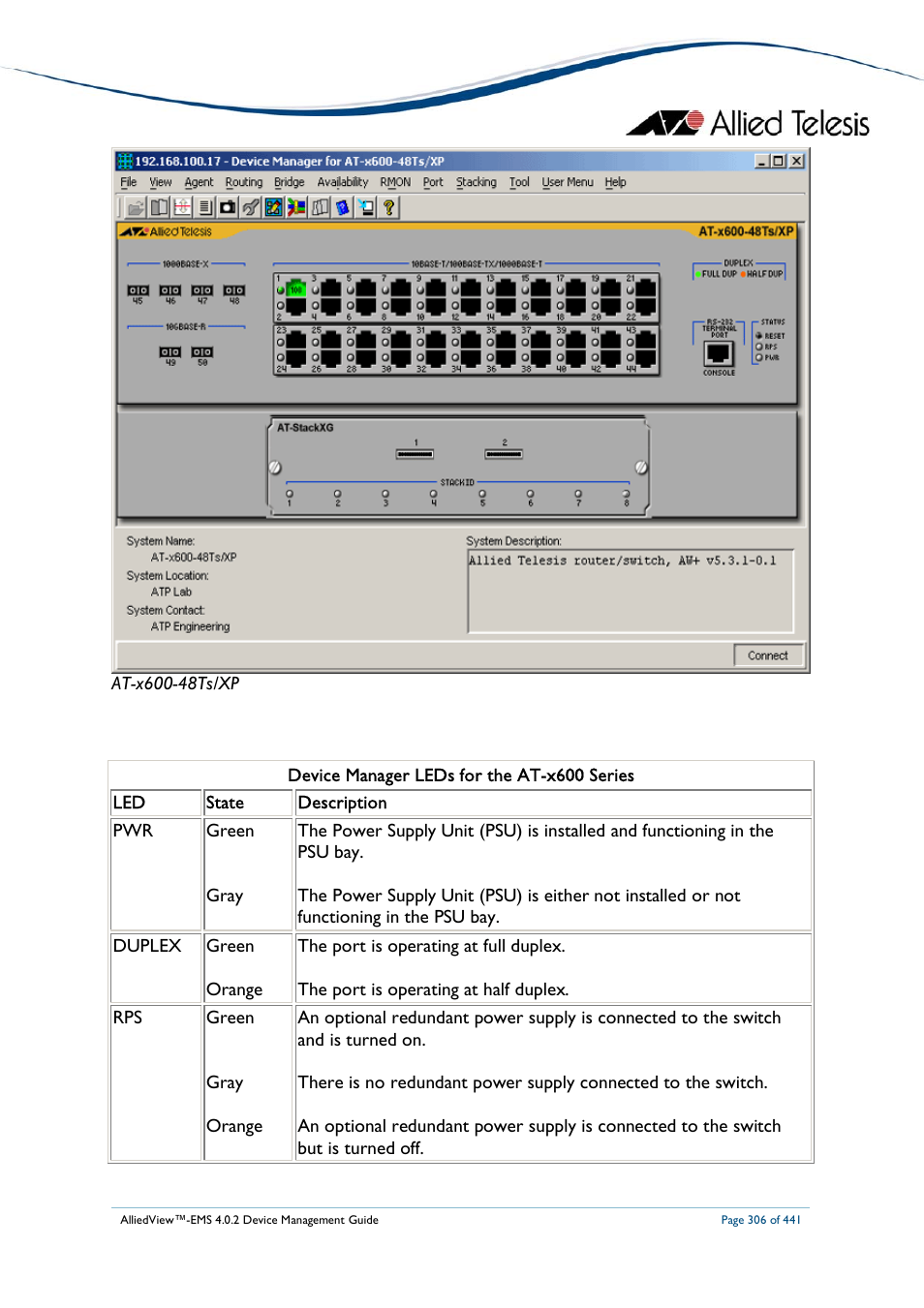 Allied Telesis AlliedView-EMS 4.0.2 Device-Manager User Manual | Page 306 / 441