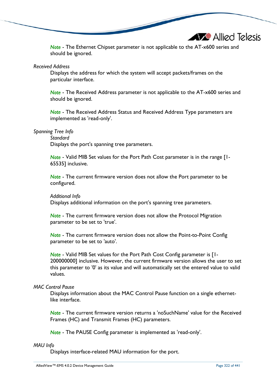 Allied Telesis AlliedView-EMS 4.0.2 Device-Manager User Manual | Page 322 / 441