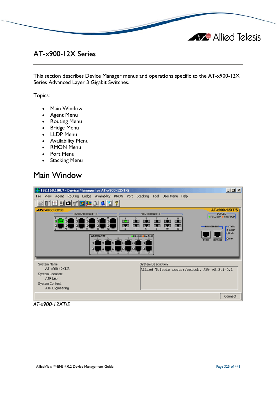 Main window | Allied Telesis AlliedView-EMS 4.0.2 Device-Manager User Manual | Page 325 / 441