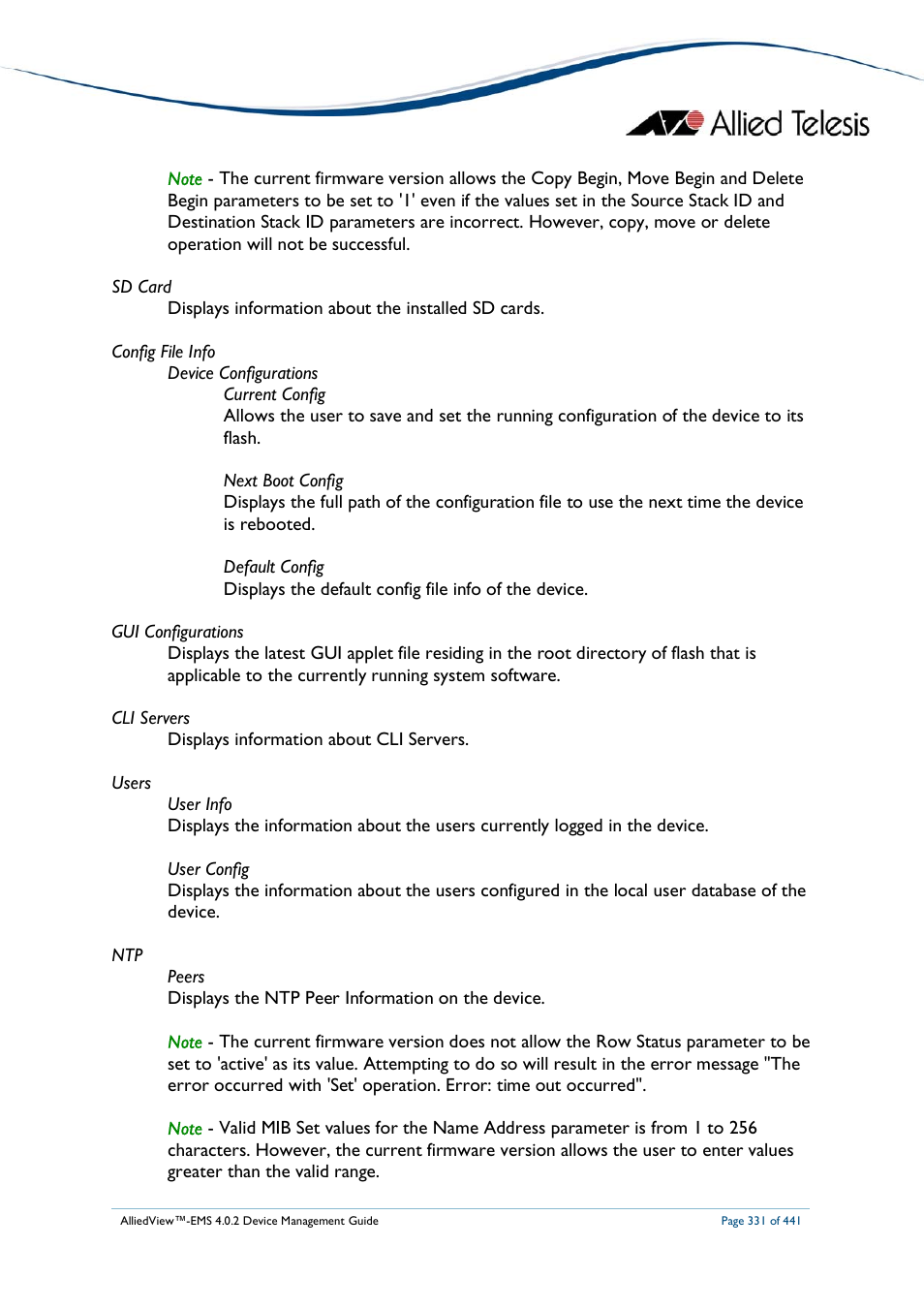 Allied Telesis AlliedView-EMS 4.0.2 Device-Manager User Manual | Page 331 / 441