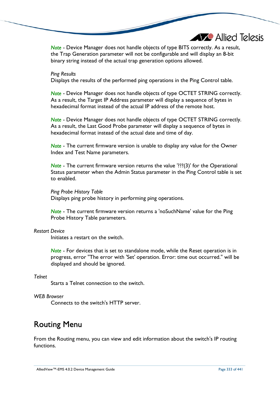 Routing menu | Allied Telesis AlliedView-EMS 4.0.2 Device-Manager User Manual | Page 333 / 441