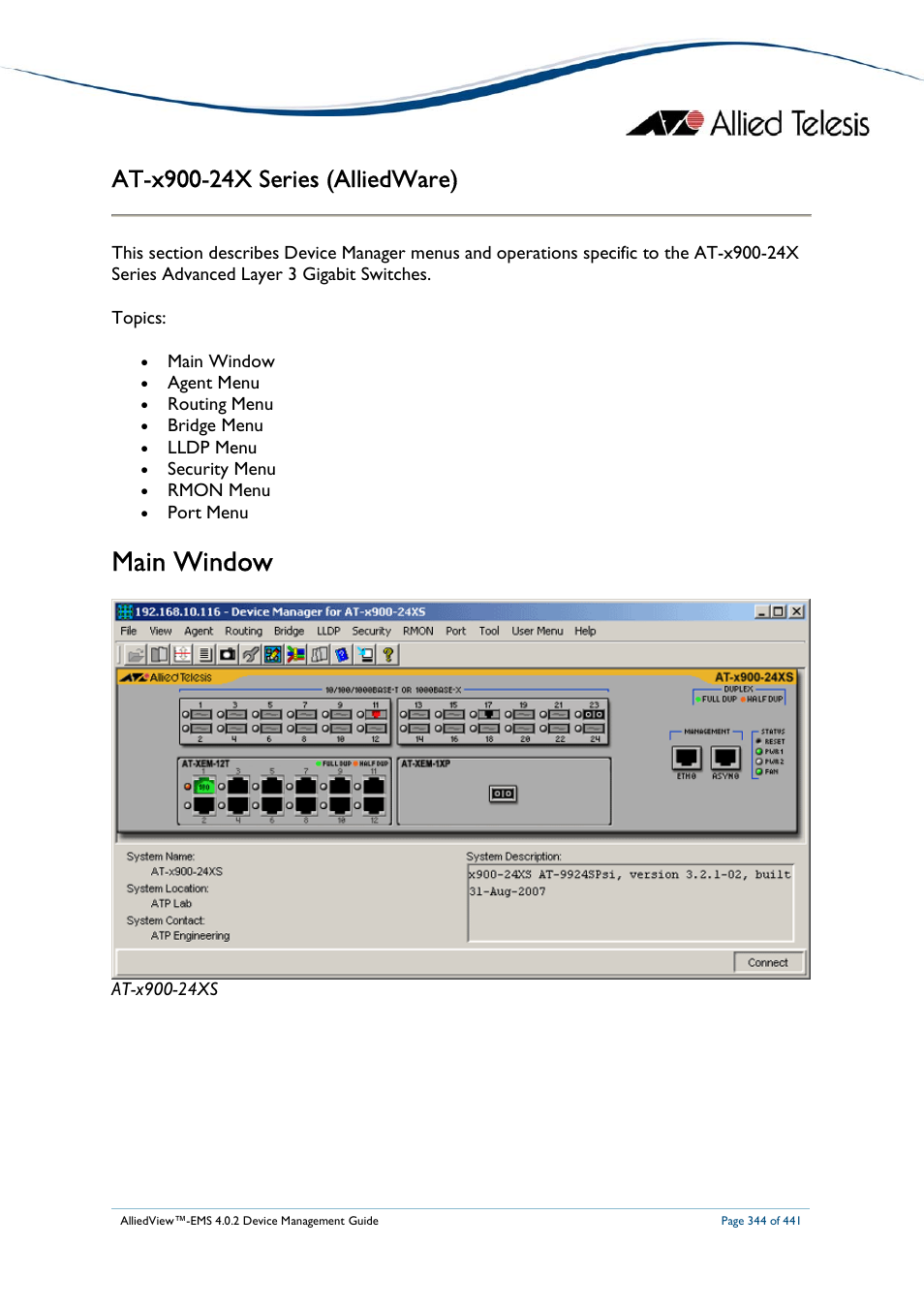 Main window | Allied Telesis AlliedView-EMS 4.0.2 Device-Manager User Manual | Page 344 / 441
